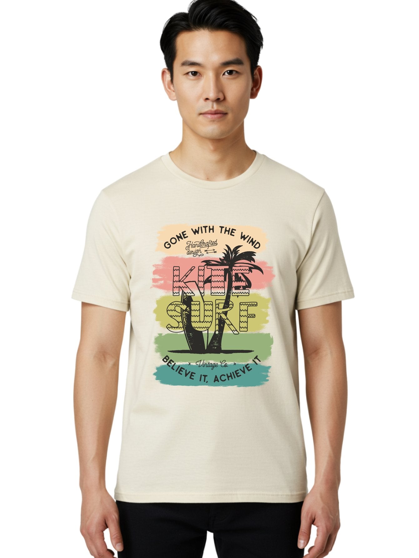 Gone-With-The-Wind-Kite-Surf Men'S Graphic Tee, 100% Cotton, Comfortable Casual Summer Wear, Machine Washable, Surfing Inspiration, Vintage Style, Motivational Quote, Surf Culture, Beach Vibes, Retro Design, Handcrafted Art, Aab935 26