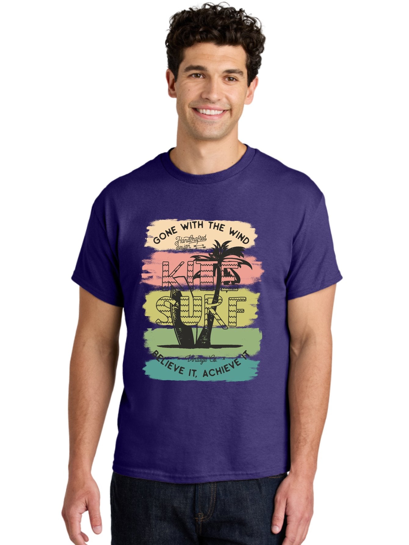 Gone-With-The-Wind-Kite-Surf Men'S Graphic Tee, 100% Cotton, Comfortable Casual Summer Wear, Machine Washable, Surfing Inspiration, Vintage Style, Motivational Quote, Surf Culture, Beach Vibes, Retro Design, Handcrafted Art, Aab935 23