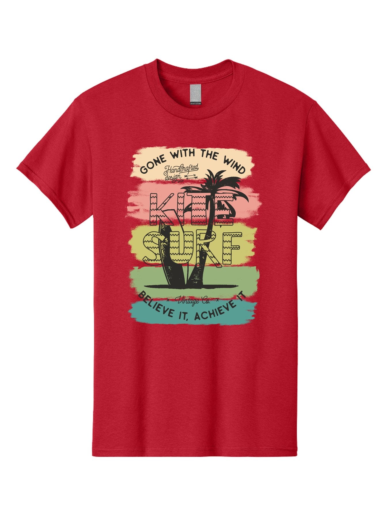 Gone-With-The-Wind-Kite-Surf Men'S Graphic Tee, 100% Cotton, Comfortable Casual Summer Wear, Machine Washable, Surfing Inspiration, Vintage Style, Motivational Quote, Surf Culture, Beach Vibes, Retro Design, Handcrafted Art, Aab935