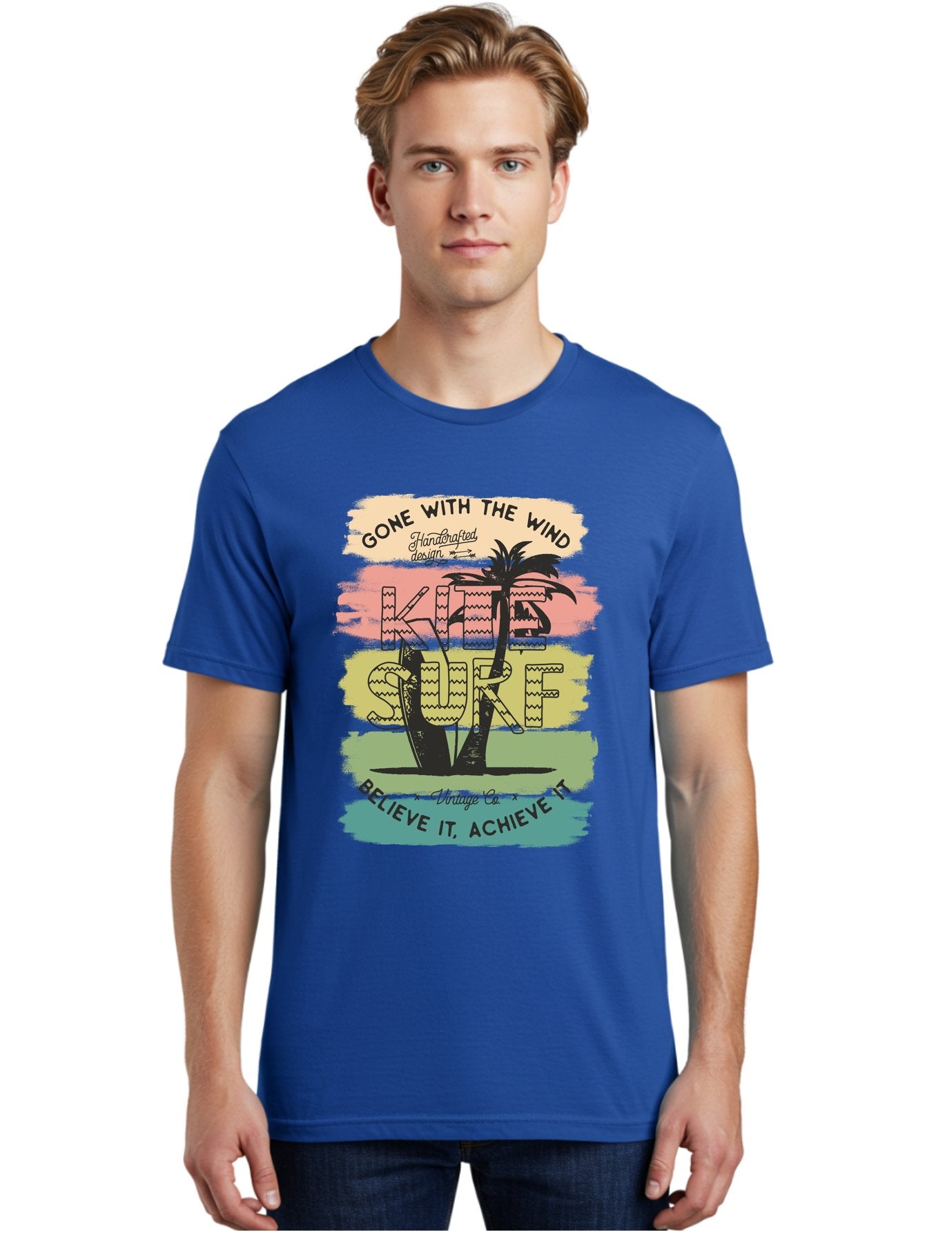 Gone-With-The-Wind-Kite-Surf Men'S Graphic Tee, 100% Cotton, Comfortable Casual Summer Wear, Machine Washable, Surfing Inspiration, Vintage Style, Motivational Quote, Surf Culture, Beach Vibes, Retro Design, Handcrafted Art, Aab935 16