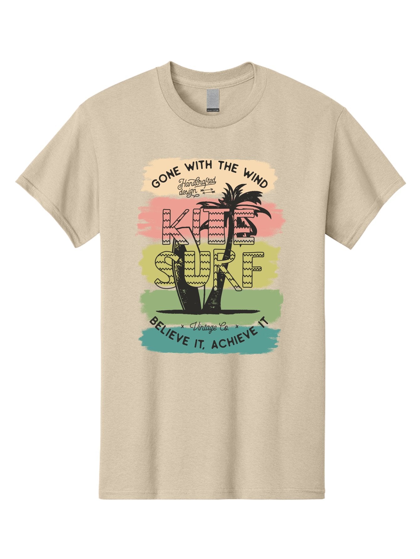 Gone-With-The-Wind-Kite-Surf Men'S Graphic Tee, 100% Cotton, Comfortable Casual Summer Wear, Machine Washable, Surfing Inspiration, Vintage Style, Motivational Quote, Surf Culture, Beach Vibes, Retro Design, Handcrafted Art, Aab935 4