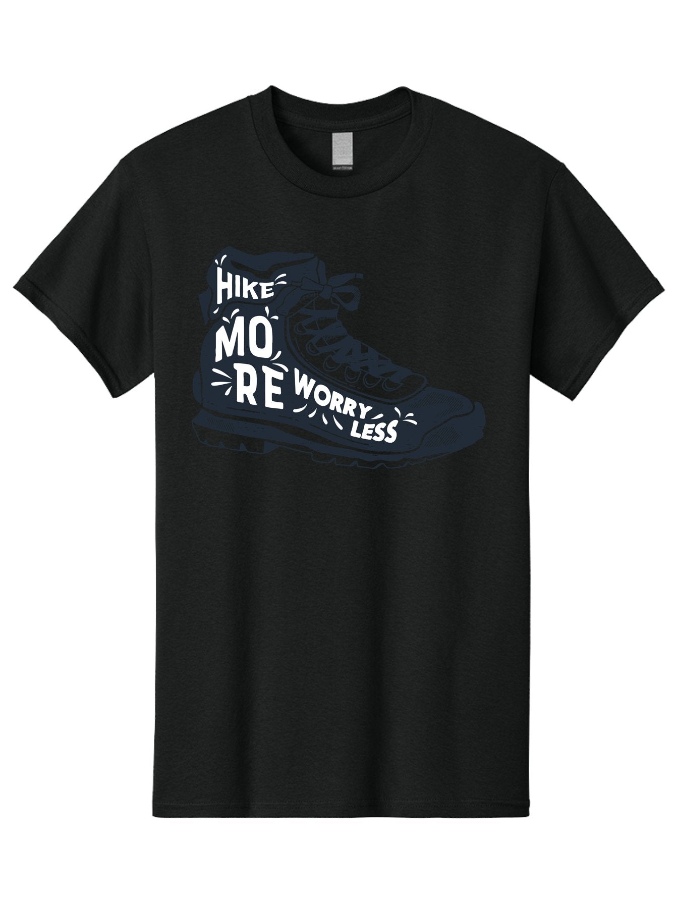 Hike-More-Worry-Less Men'S Graphic Tee, 100% Cotton, Comfortable Casual Summer Wear, Machine Washable, Hiking Boot, Motivational Quote, Outdoor Adventure, Hiking Inspiration, Wellness, Active Lifestyle, Nature Escape, Adventure Seeking, Aab936 4