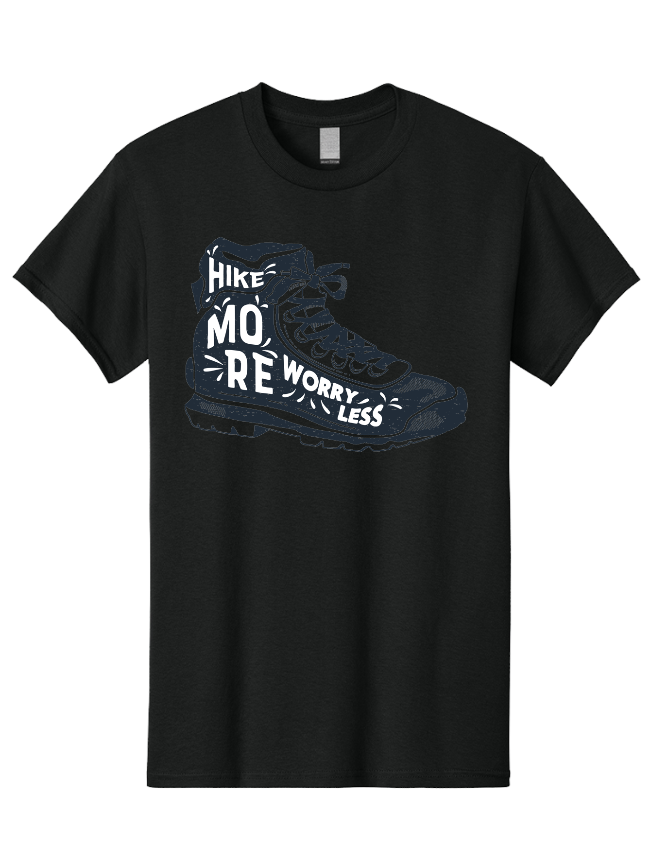 Hike-More-Worry-Less Men'S Graphic Tee, 100% Cotton, Comfortable Casual Summer Wear, Machine Washable, Hiking Boot, Motivational Quote, Outdoor Adventure, Hiking Inspiration, Wellness, Active Lifestyle, Nature Escape, Adventure Seeking, Aab936 23
