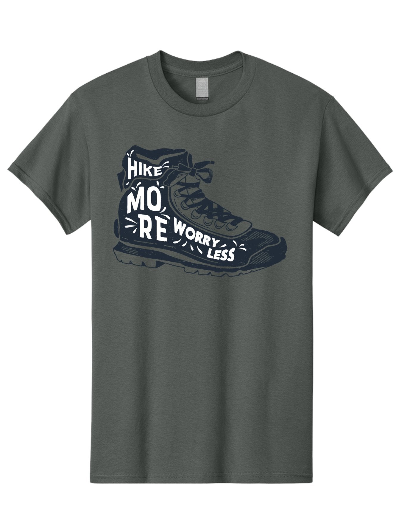 Hike-More-Worry-Less Men'S Graphic Tee, 100% Cotton, Comfortable Casual Summer Wear, Machine Washable, Hiking Boot, Motivational Quote, Outdoor Adventure, Hiking Inspiration, Wellness, Active Lifestyle, Nature Escape, Adventure Seeking, Aab936 3