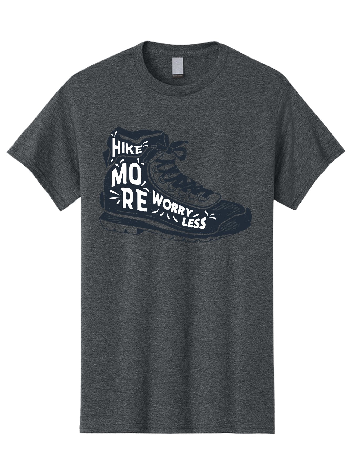 Hike-More-Worry-Less Men'S Graphic Tee, 100% Cotton, Comfortable Casual Summer Wear, Machine Washable, Hiking Boot, Motivational Quote, Outdoor Adventure, Hiking Inspiration, Wellness, Active Lifestyle, Nature Escape, Adventure Seeking, Aab936 13