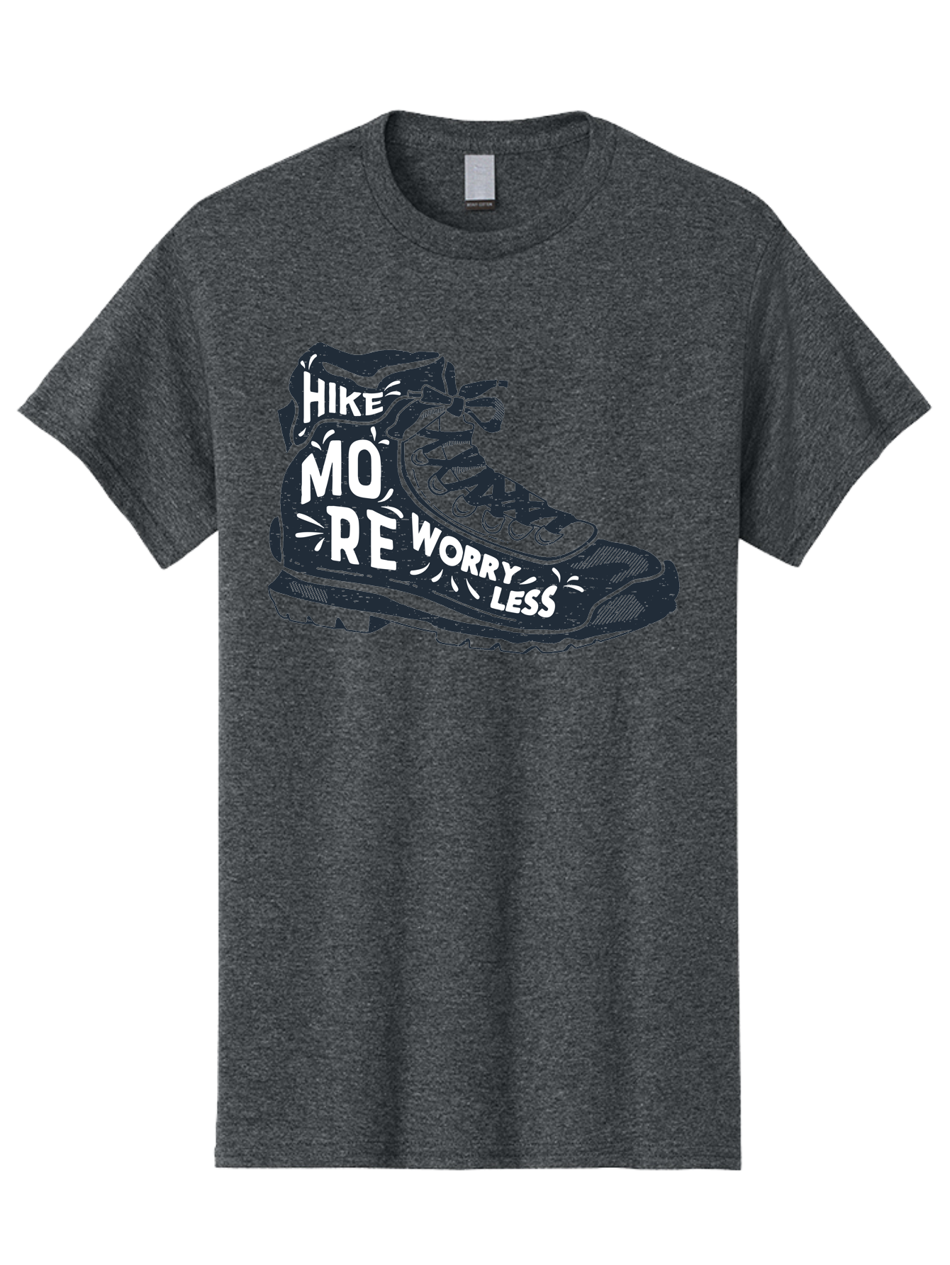 Hike-More-Worry-Less Men'S Graphic Tee, 100% Cotton, Comfortable Casual Summer Wear, Machine Washable, Hiking Boot, Motivational Quote, Outdoor Adventure, Hiking Inspiration, Wellness, Active Lifestyle, Nature Escape, Adventure Seeking, Aab936 29
