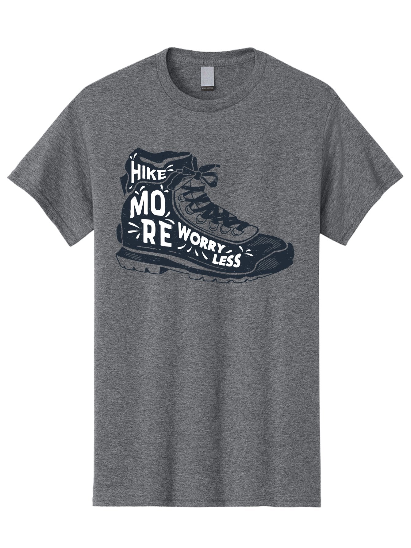Hike-More-Worry-Less Men'S Graphic Tee, 100% Cotton, Comfortable Casual Summer Wear, Machine Washable, Hiking Boot, Motivational Quote, Outdoor Adventure, Hiking Inspiration, Wellness, Active Lifestyle, Nature Escape, Adventure Seeking, Aab936 7