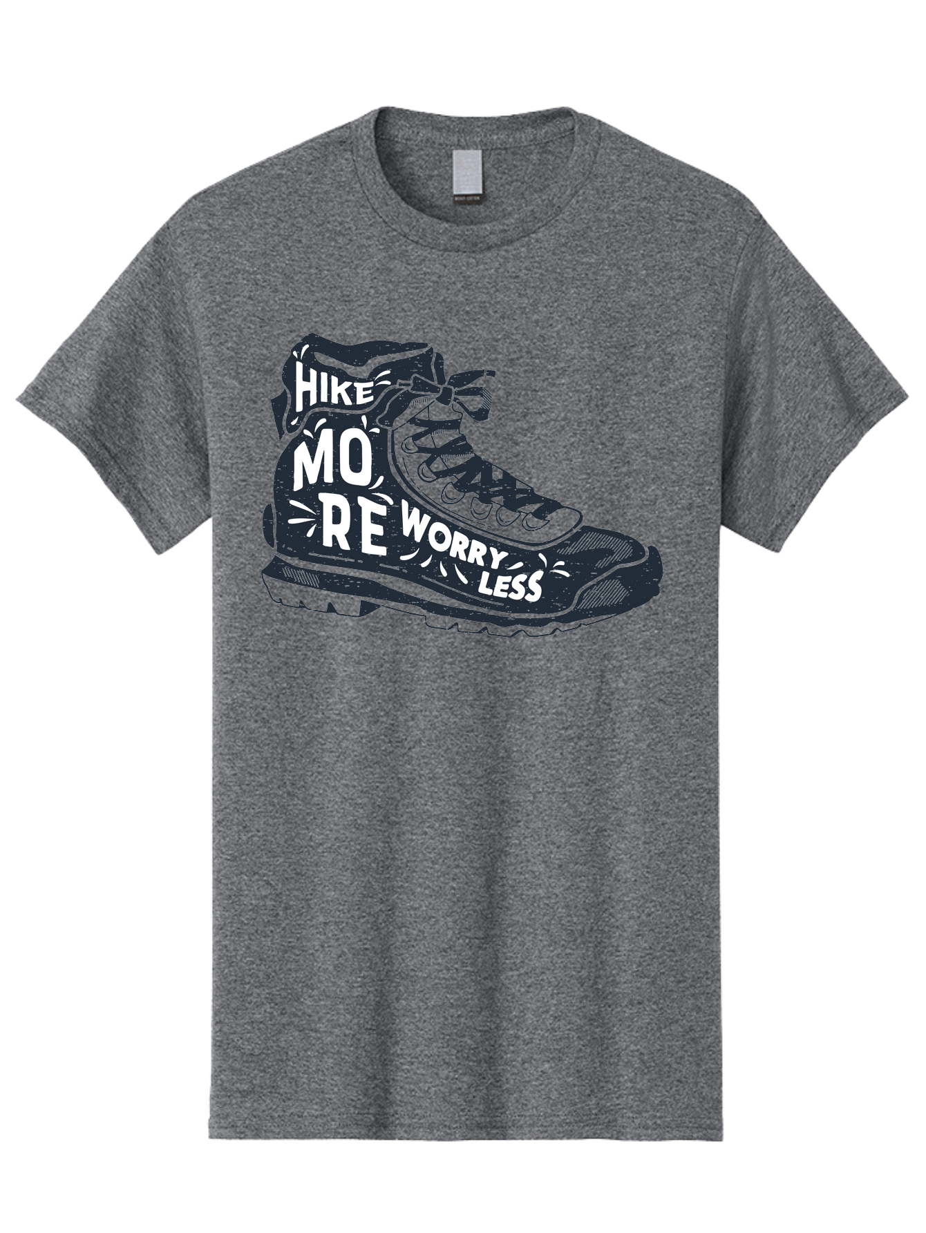 Hike-More-Worry-Less Men'S Graphic Tee, 100% Cotton, Comfortable Casual Summer Wear, Machine Washable, Hiking Boot, Motivational Quote, Outdoor Adventure, Hiking Inspiration, Wellness, Active Lifestyle, Nature Escape, Adventure Seeking, Aab936 25
