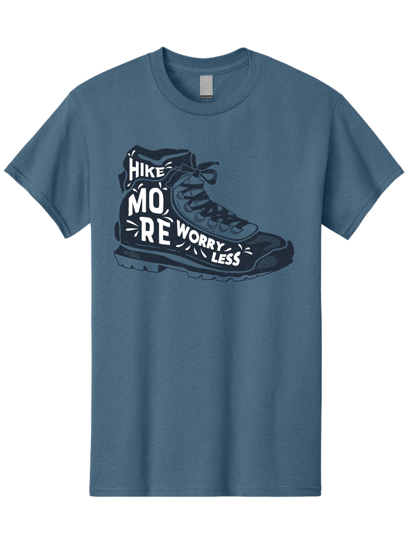 Hike-More-Worry-Less Men'S Graphic Tee, 100% Cotton, Comfortable Casual Summer Wear, Machine Washable, Hiking Boot, Motivational Quote, Outdoor Adventure, Hiking Inspiration, Wellness, Active Lifestyle, Nature Escape, Adventure Seeking, Aab936 5