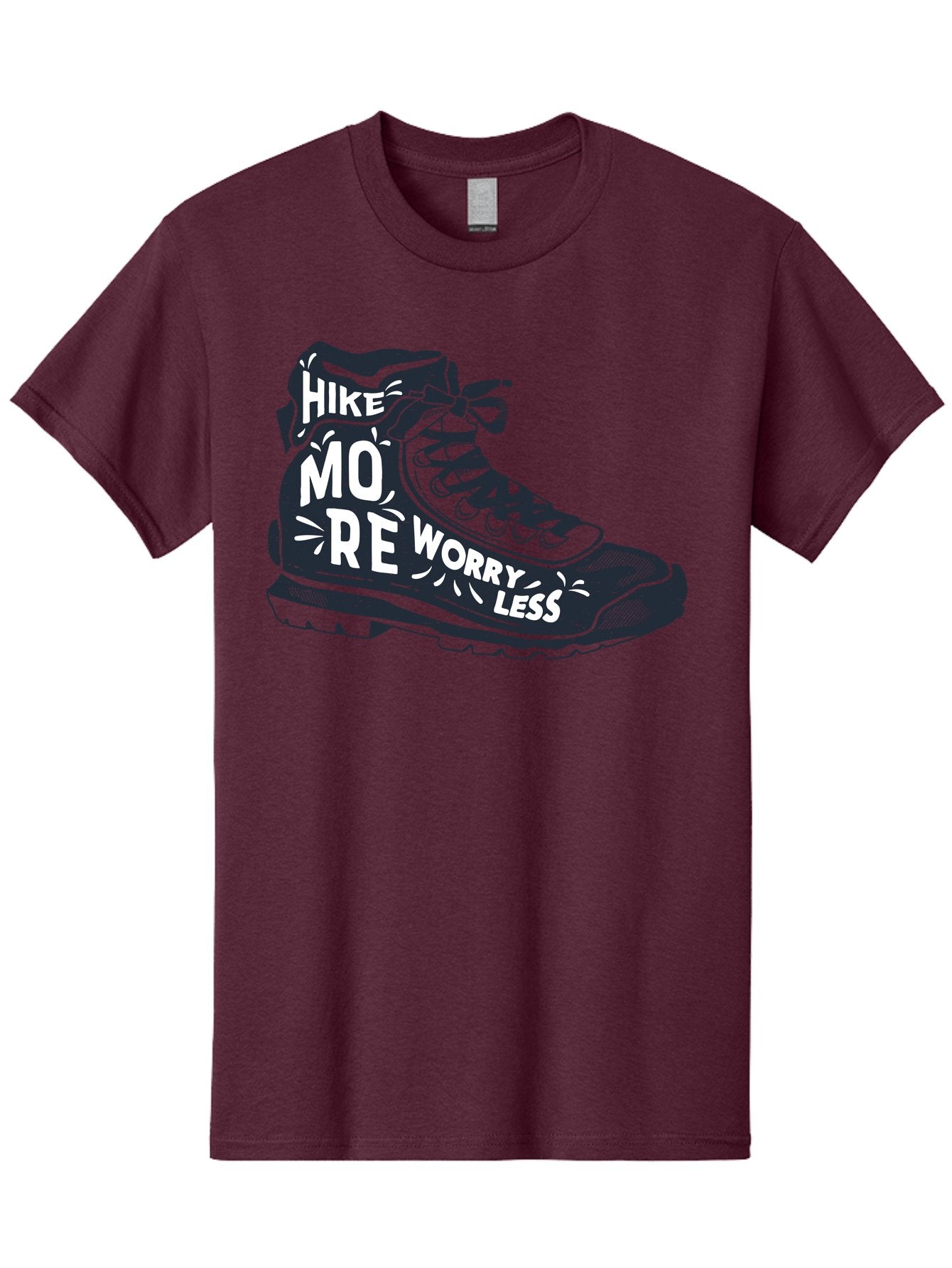 Hike-More-Worry-Less Men'S Graphic Tee, 100% Cotton, Comfortable Casual Summer Wear, Machine Washable, Hiking Boot, Motivational Quote, Outdoor Adventure, Hiking Inspiration, Wellness, Active Lifestyle, Nature Escape, Adventure Seeking, Aab936 6