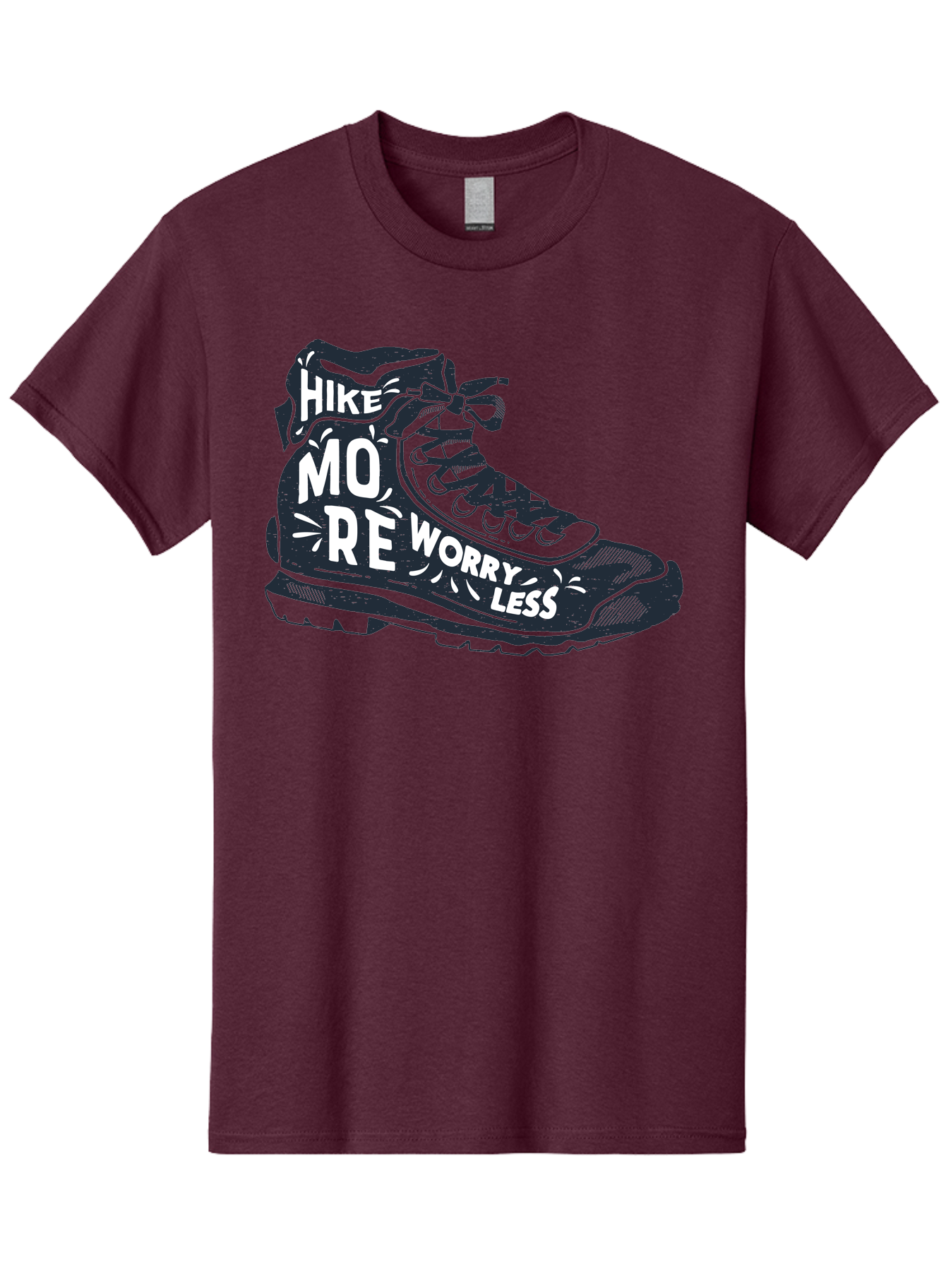 Hike-More-Worry-Less Men'S Graphic Tee, 100% Cotton, Comfortable Casual Summer Wear, Machine Washable, Hiking Boot, Motivational Quote, Outdoor Adventure, Hiking Inspiration, Wellness, Active Lifestyle, Nature Escape, Adventure Seeking, Aab936 13