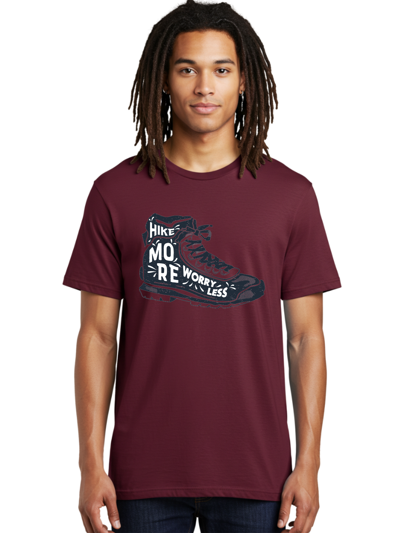 Hike-More-Worry-Less Men'S Graphic Tee, 100% Cotton, Comfortable Casual Summer Wear, Machine Washable, Hiking Boot, Motivational Quote, Outdoor Adventure, Hiking Inspiration, Wellness, Active Lifestyle, Nature Escape, Adventure Seeking, Aab936 14