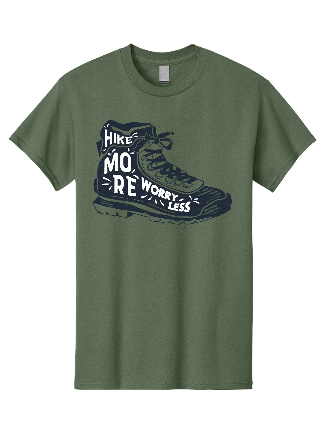 Hike-More-Worry-Less Men'S Graphic Tee, 100% Cotton, Comfortable Casual Summer Wear, Machine Washable, Hiking Boot, Motivational Quote, Outdoor Adventure, Hiking Inspiration, Wellness, Active Lifestyle, Nature Escape, Adventure Seeking, Aab936 10