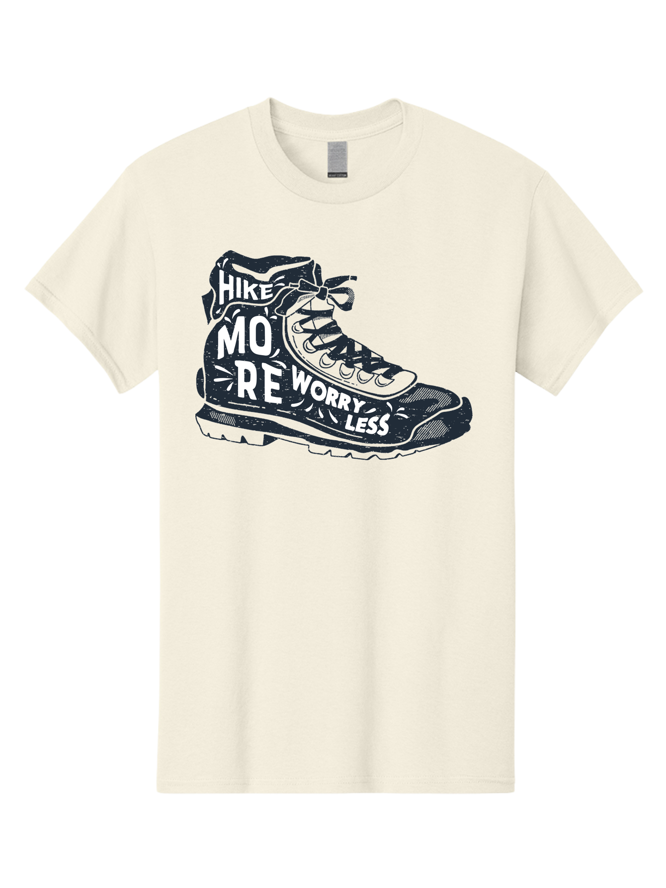 Hike-More-Worry-Less Men'S Graphic Tee, 100% Cotton, Comfortable Casual Summer Wear, Machine Washable, Hiking Boot, Motivational Quote, Outdoor Adventure, Hiking Inspiration, Wellness, Active Lifestyle, Nature Escape, Adventure Seeking, Aab936 11