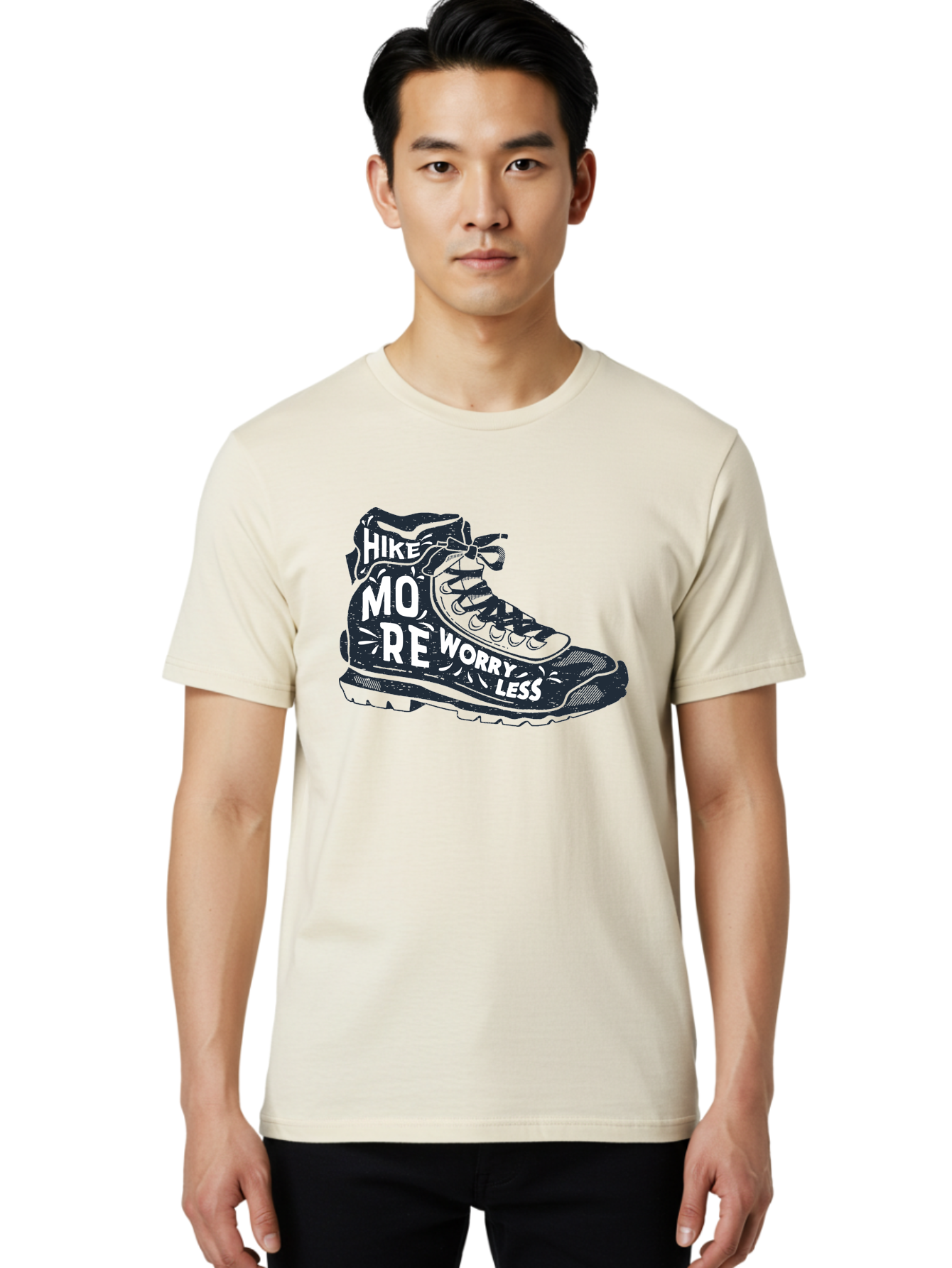 Hike-More-Worry-Less Men'S Graphic Tee, 100% Cotton, Comfortable Casual Summer Wear, Machine Washable, Hiking Boot, Motivational Quote, Outdoor Adventure, Hiking Inspiration, Wellness, Active Lifestyle, Nature Escape, Adventure Seeking, Aab936 12