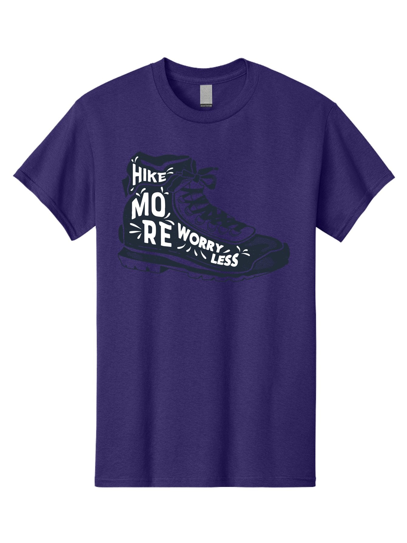 Hike-More-Worry-Less Men'S Graphic Tee, 100% Cotton, Comfortable Casual Summer Wear, Machine Washable, Hiking Boot, Motivational Quote, Outdoor Adventure, Hiking Inspiration, Wellness, Active Lifestyle, Nature Escape, Adventure Seeking, Aab936 12