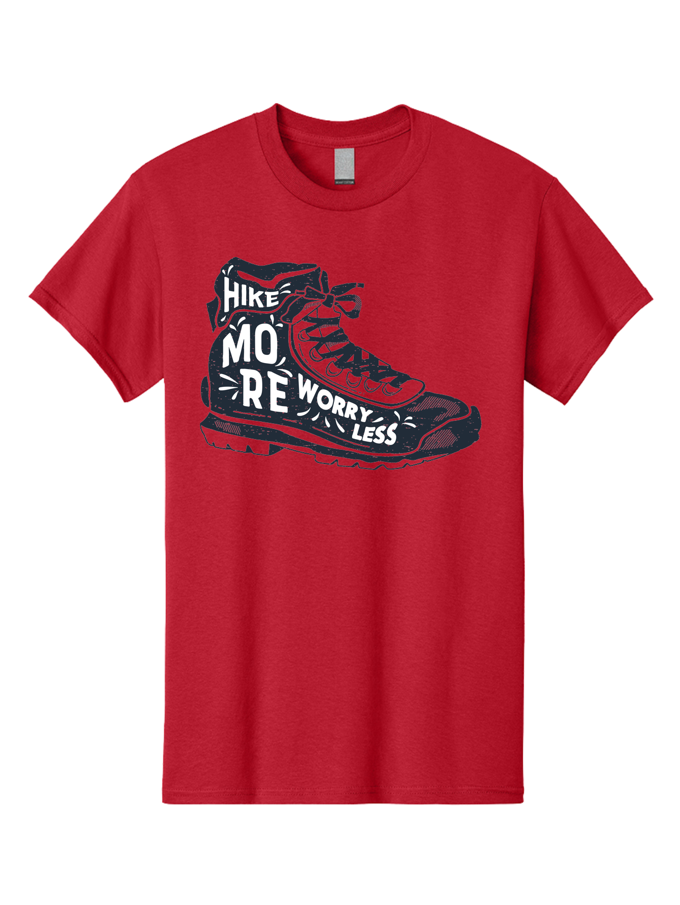 Hike-More-Worry-Less Men'S Graphic Tee, 100% Cotton, Comfortable Casual Summer Wear, Machine Washable, Hiking Boot, Motivational Quote, Outdoor Adventure, Hiking Inspiration, Wellness, Active Lifestyle, Nature Escape, Adventure Seeking, Aab936