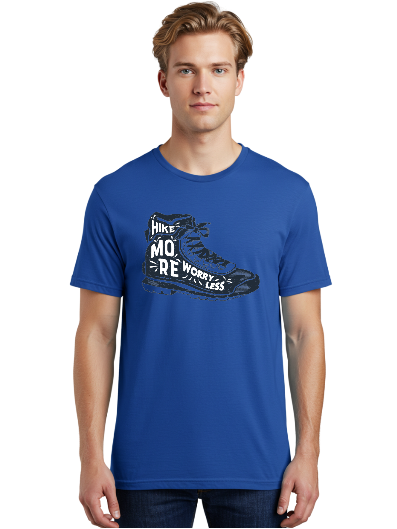 Hike-More-Worry-Less Men'S Graphic Tee, 100% Cotton, Comfortable Casual Summer Wear, Machine Washable, Hiking Boot, Motivational Quote, Outdoor Adventure, Hiking Inspiration, Wellness, Active Lifestyle, Nature Escape, Adventure Seeking, Aab936 8