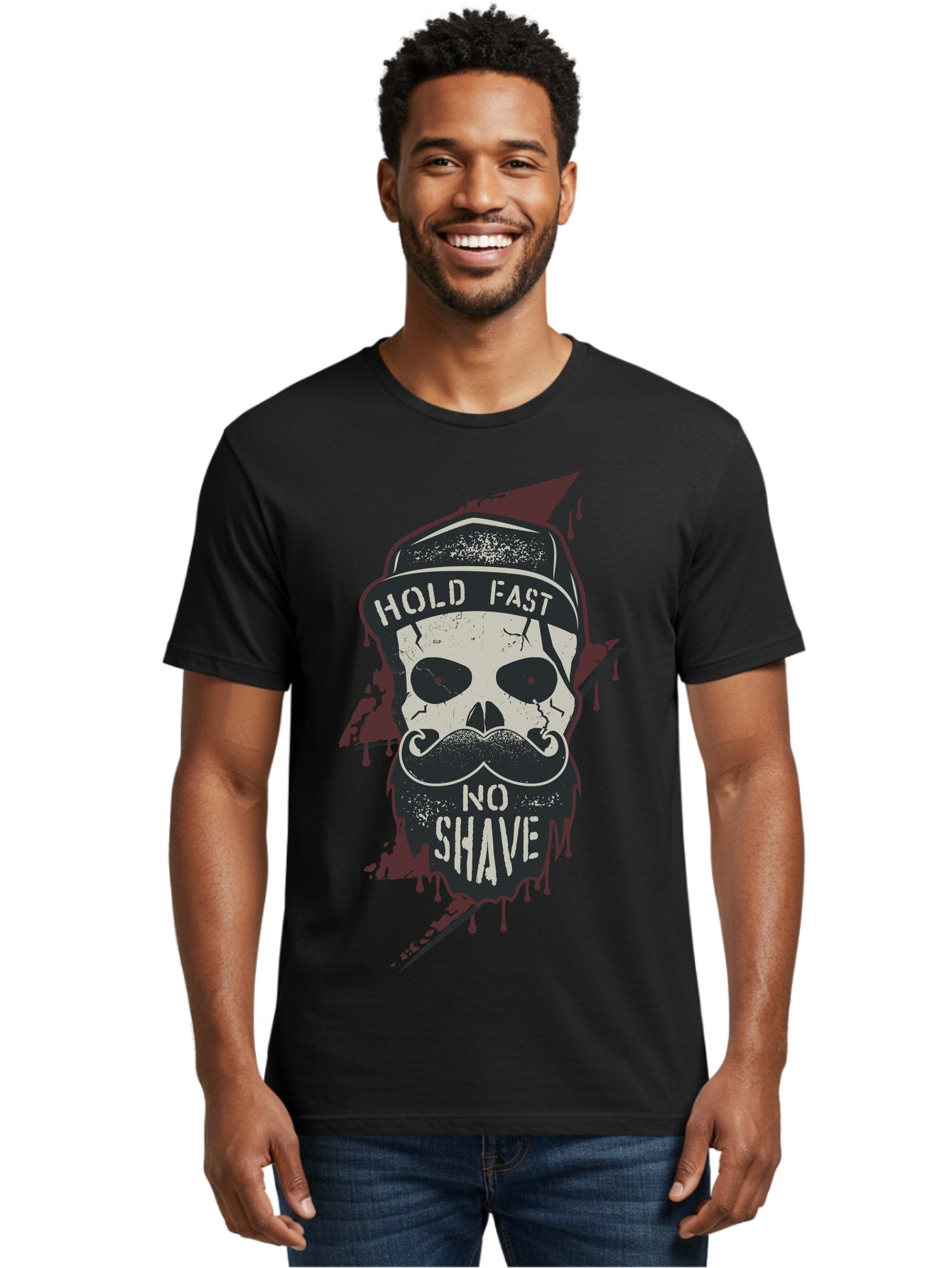 Hold-Fast-No-Shave-1 Men'S Graphic Tee, 100% Cotton, Comfortable Casual Summer Wear, Machine Washable, Skull With Beard And Mustache, Biker Skull, Grunge Style, Punk Rock Aesthetic, Edgy Design, Bold Graphics, Hold Fast, No Shave Aab937 23