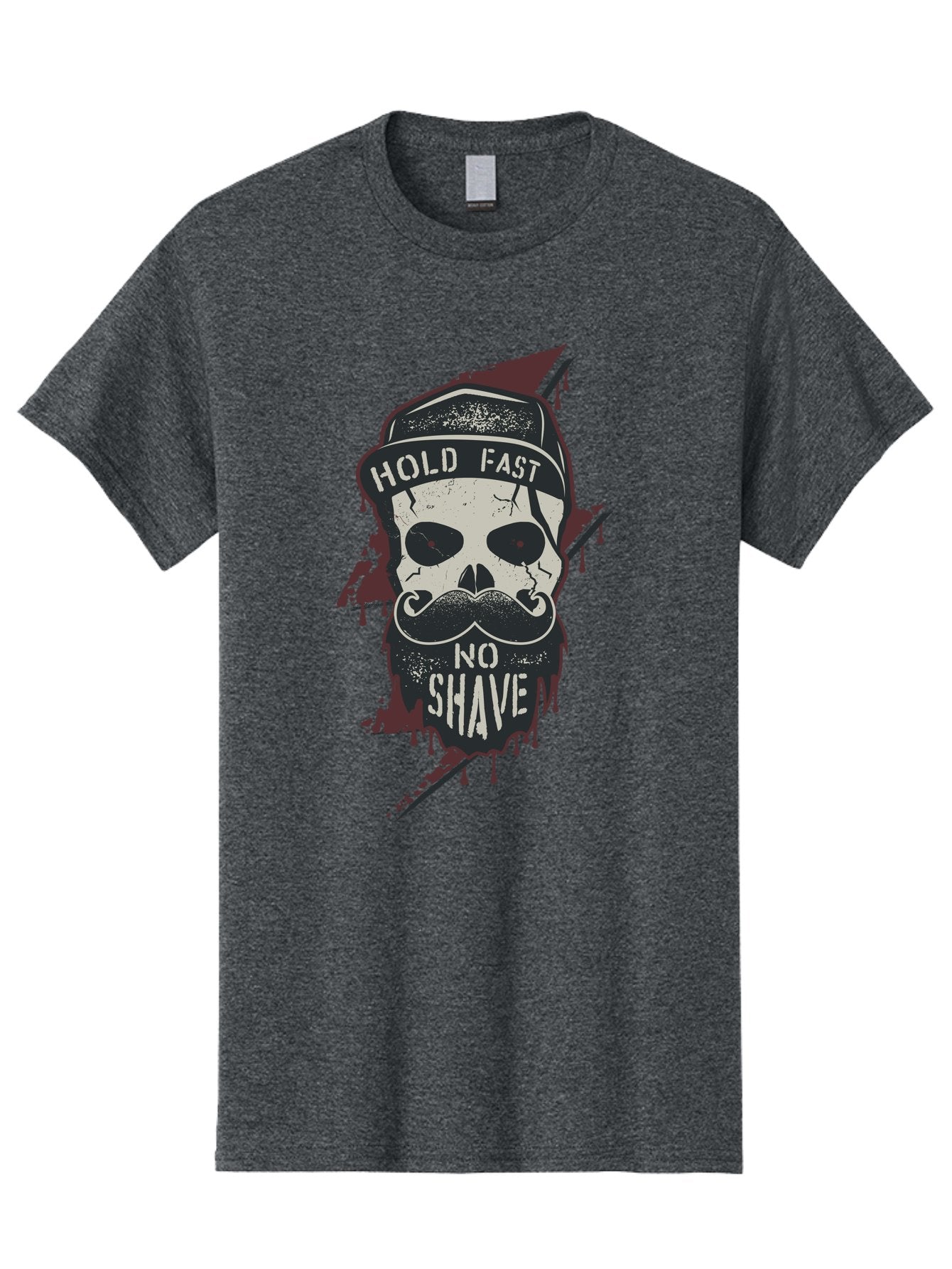 Hold-Fast-No-Shave-1 Men'S Graphic Tee, 100% Cotton, Comfortable Casual Summer Wear, Machine Washable, Skull With Beard And Mustache, Biker Skull, Grunge Style, Punk Rock Aesthetic, Edgy Design, Bold Graphics, Hold Fast, No Shave Aab937