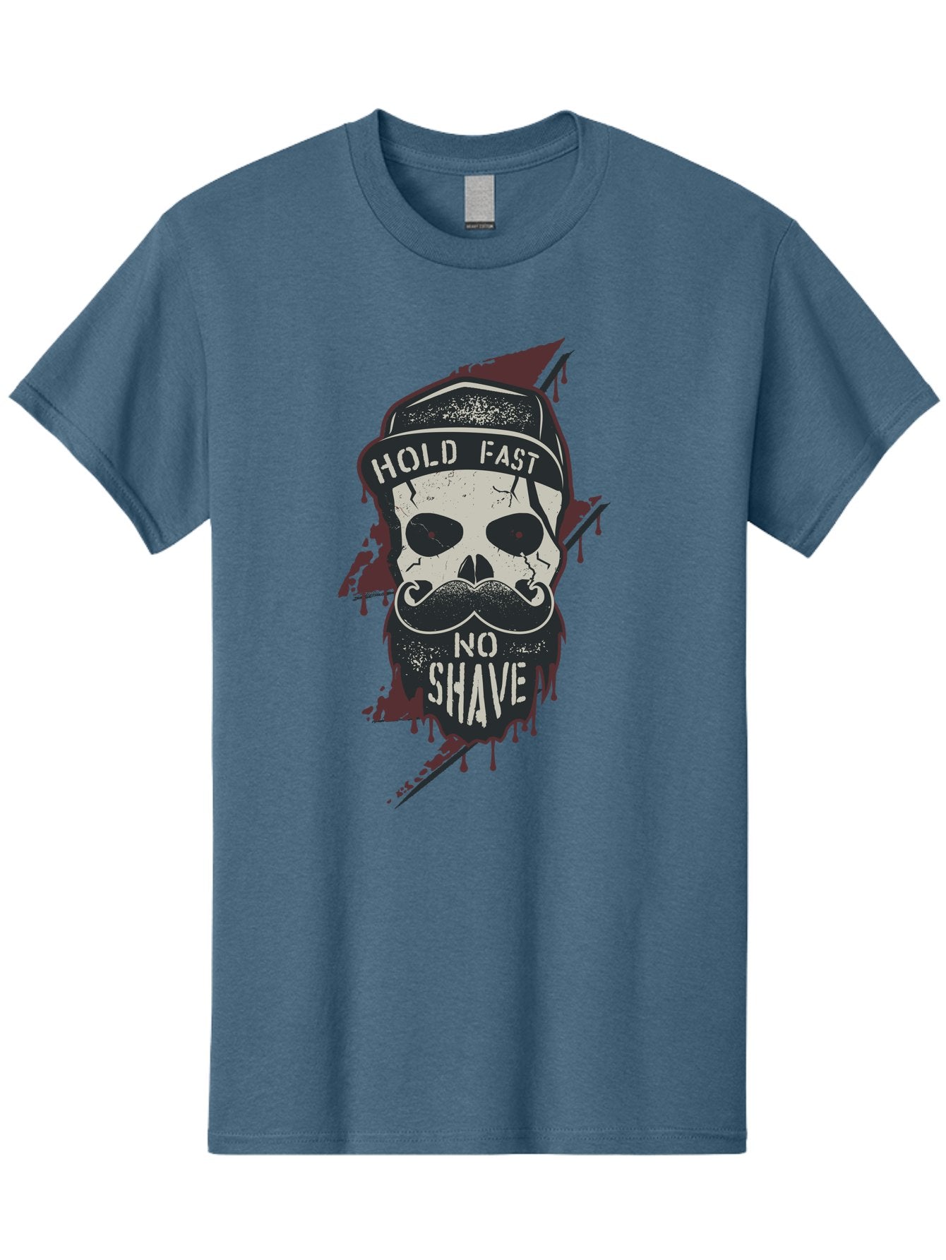 Hold-Fast-No-Shave-1 Men'S Graphic Tee, 100% Cotton, Comfortable Casual Summer Wear, Machine Washable, Skull With Beard And Mustache, Biker Skull, Grunge Style, Punk Rock Aesthetic, Edgy Design, Bold Graphics, Hold Fast, No Shave Aab937