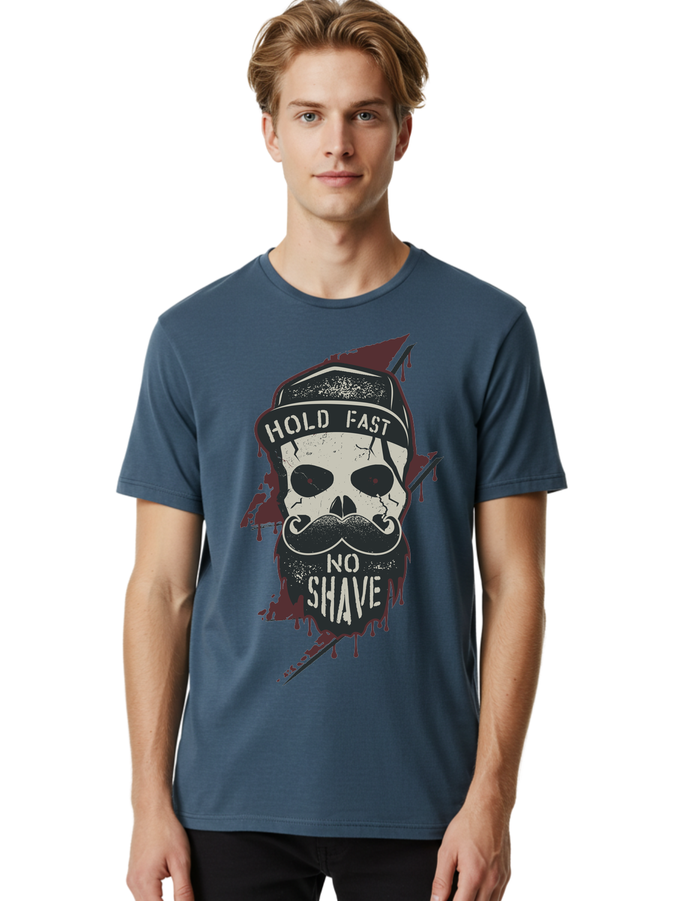 Hold-Fast-No-Shave-1 Men'S Graphic Tee, 100% Cotton, Comfortable Casual Summer Wear, Machine Washable, Skull With Beard And Mustache, Biker Skull, Grunge Style, Punk Rock Aesthetic, Edgy Design, Bold Graphics, Hold Fast, No Shave Aab937 20
