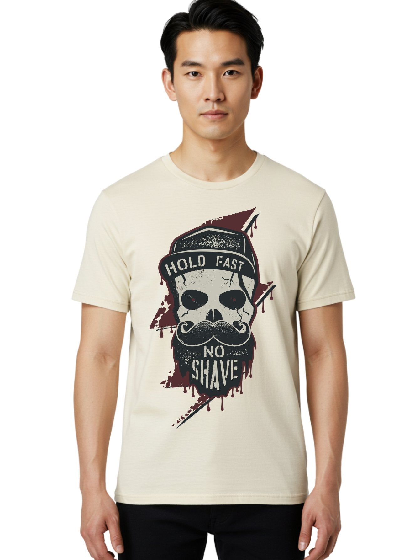 Hold-Fast-No-Shave-1 Men'S Graphic Tee, 100% Cotton, Comfortable Casual Summer Wear, Machine Washable, Skull With Beard And Mustache, Biker Skull, Grunge Style, Punk Rock Aesthetic, Edgy Design, Bold Graphics, Hold Fast, No Shave Aab937 18