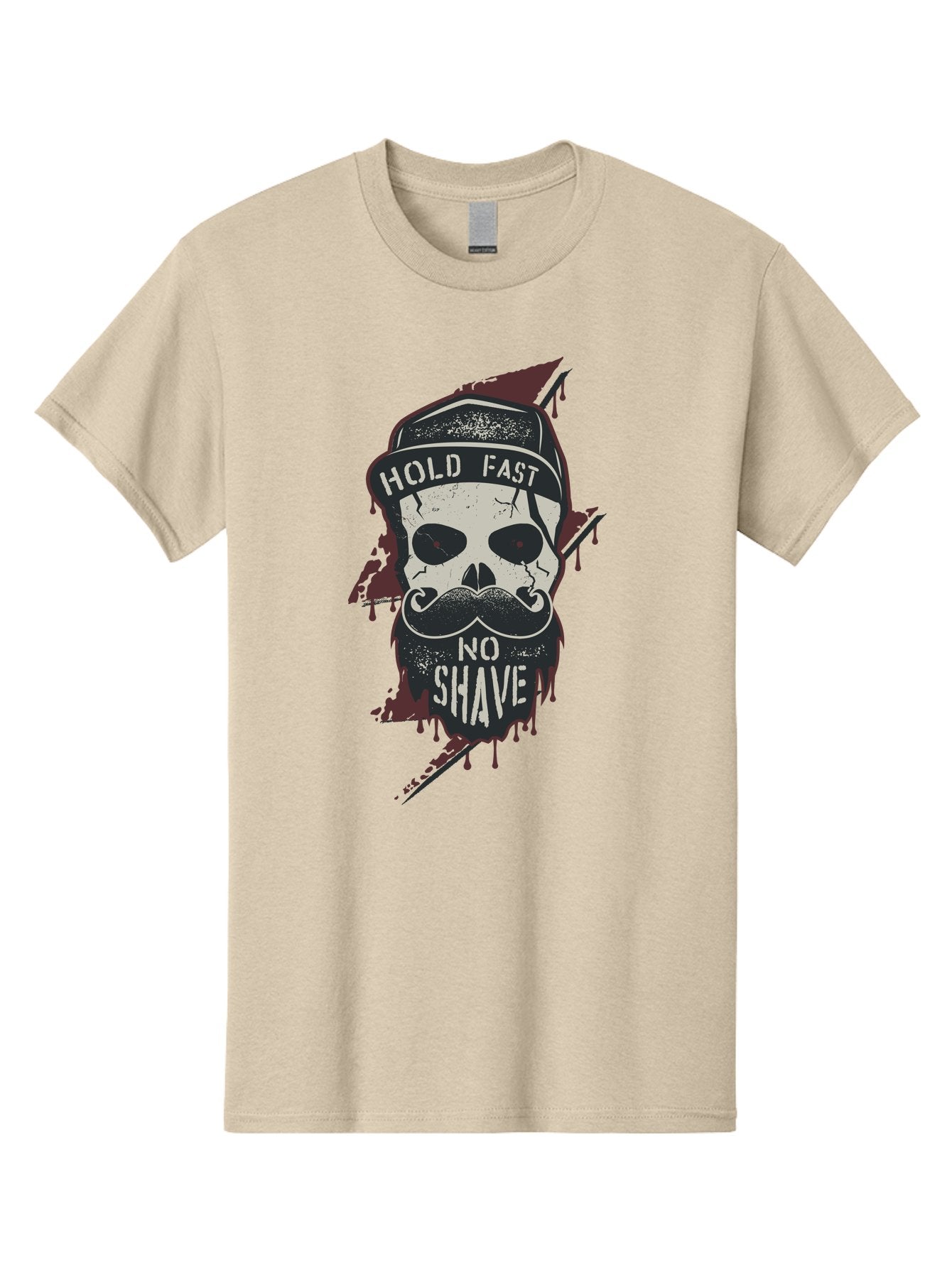 Hold-Fast-No-Shave-1 Men'S Graphic Tee, 100% Cotton, Comfortable Casual Summer Wear, Machine Washable, Skull With Beard And Mustache, Biker Skull, Grunge Style, Punk Rock Aesthetic, Edgy Design, Bold Graphics, Hold Fast, No Shave Aab937 3
