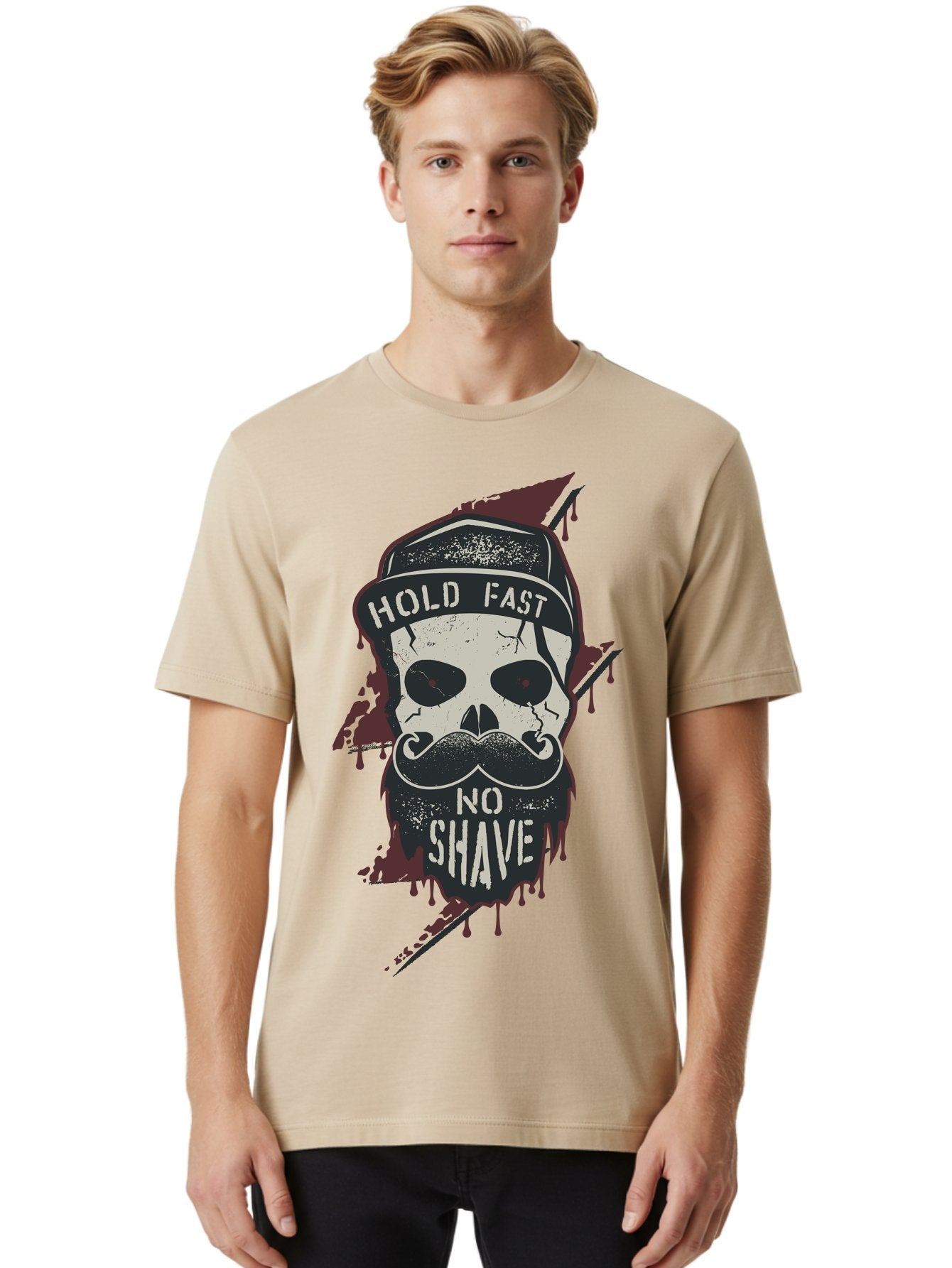 Hold-Fast-No-Shave-1 Men'S Graphic Tee, 100% Cotton, Comfortable Casual Summer Wear, Machine Washable, Skull With Beard And Mustache, Biker Skull, Grunge Style, Punk Rock Aesthetic, Edgy Design, Bold Graphics, Hold Fast, No Shave Aab937 22