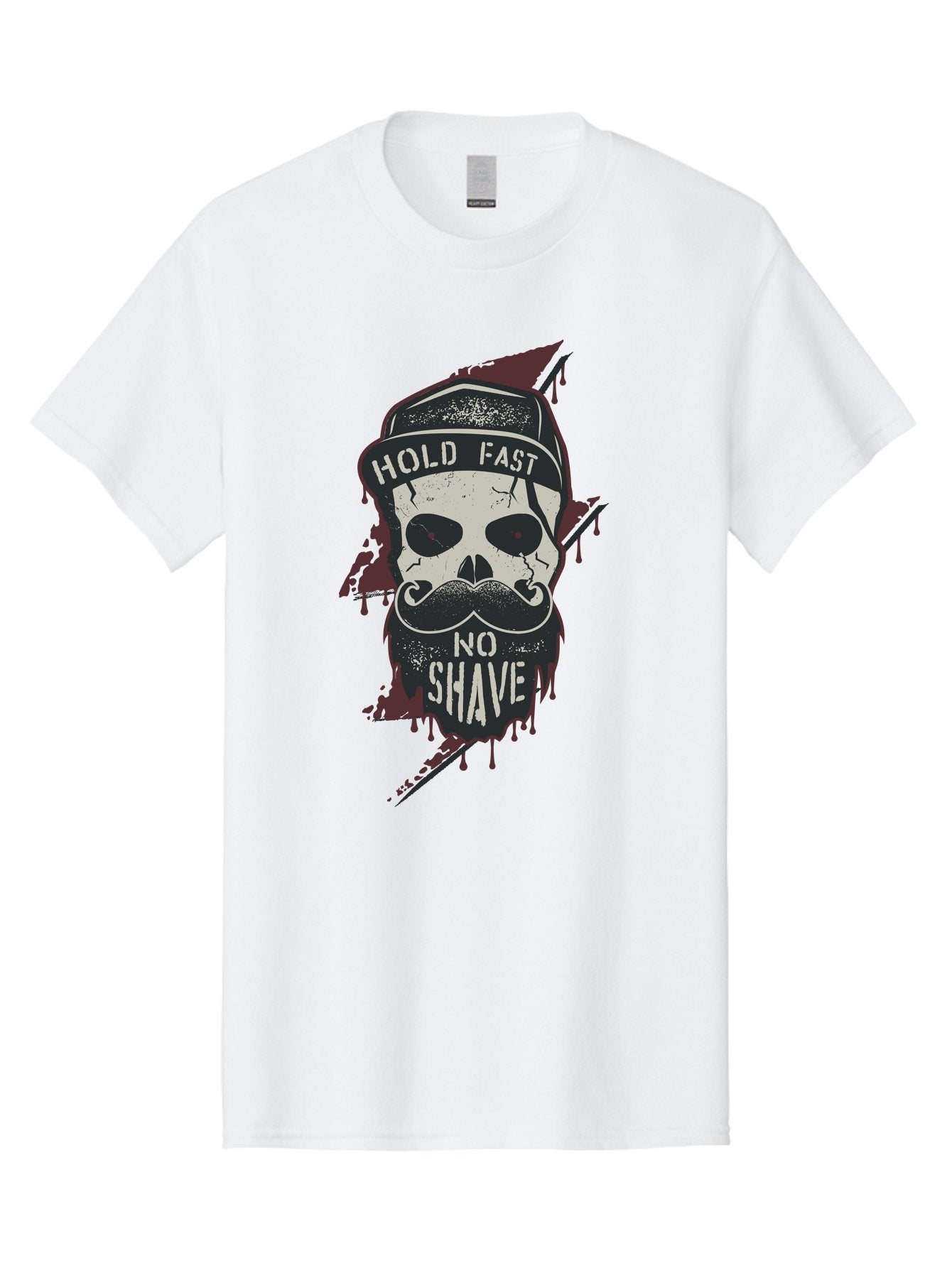 Hold-Fast-No-Shave-1 Men'S Graphic Tee, 100% Cotton, Comfortable Casual Summer Wear, Machine Washable, Skull With Beard And Mustache, Biker Skull, Grunge Style, Punk Rock Aesthetic, Edgy Design, Bold Graphics, Hold Fast, No Shave Aab937 14