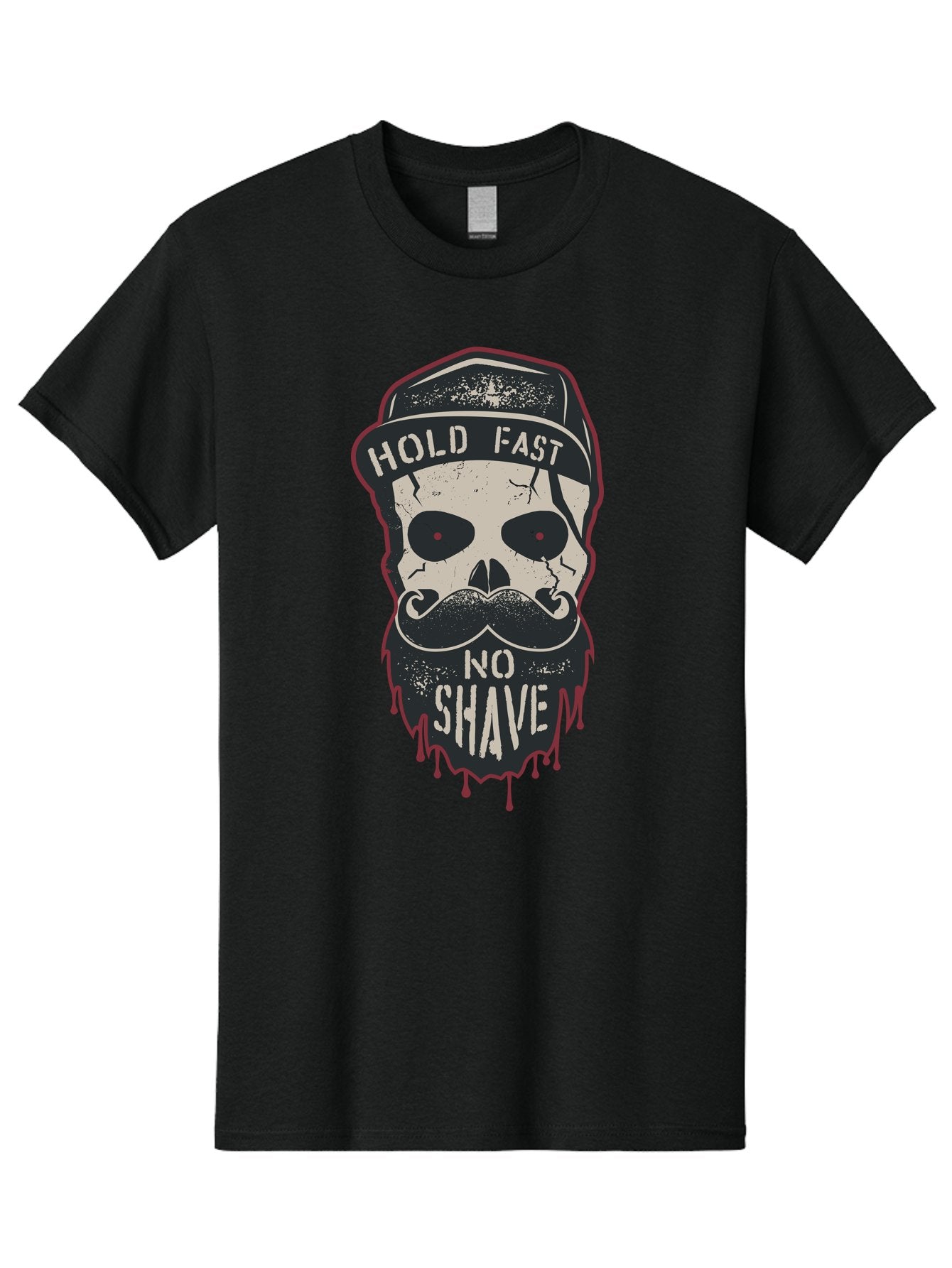 Hold-Fast-No-Shave-2 Men'S Graphic Tee, 100% Cotton, Comfortable Casual Summer Wear, Machine Washable, Skull With Beard And Mustache, Bold Typography, Edgy Design, Skull Art, Barber Culture, Grooming Inspiration, Tattoo Art, Grunge Style, Aab938 9