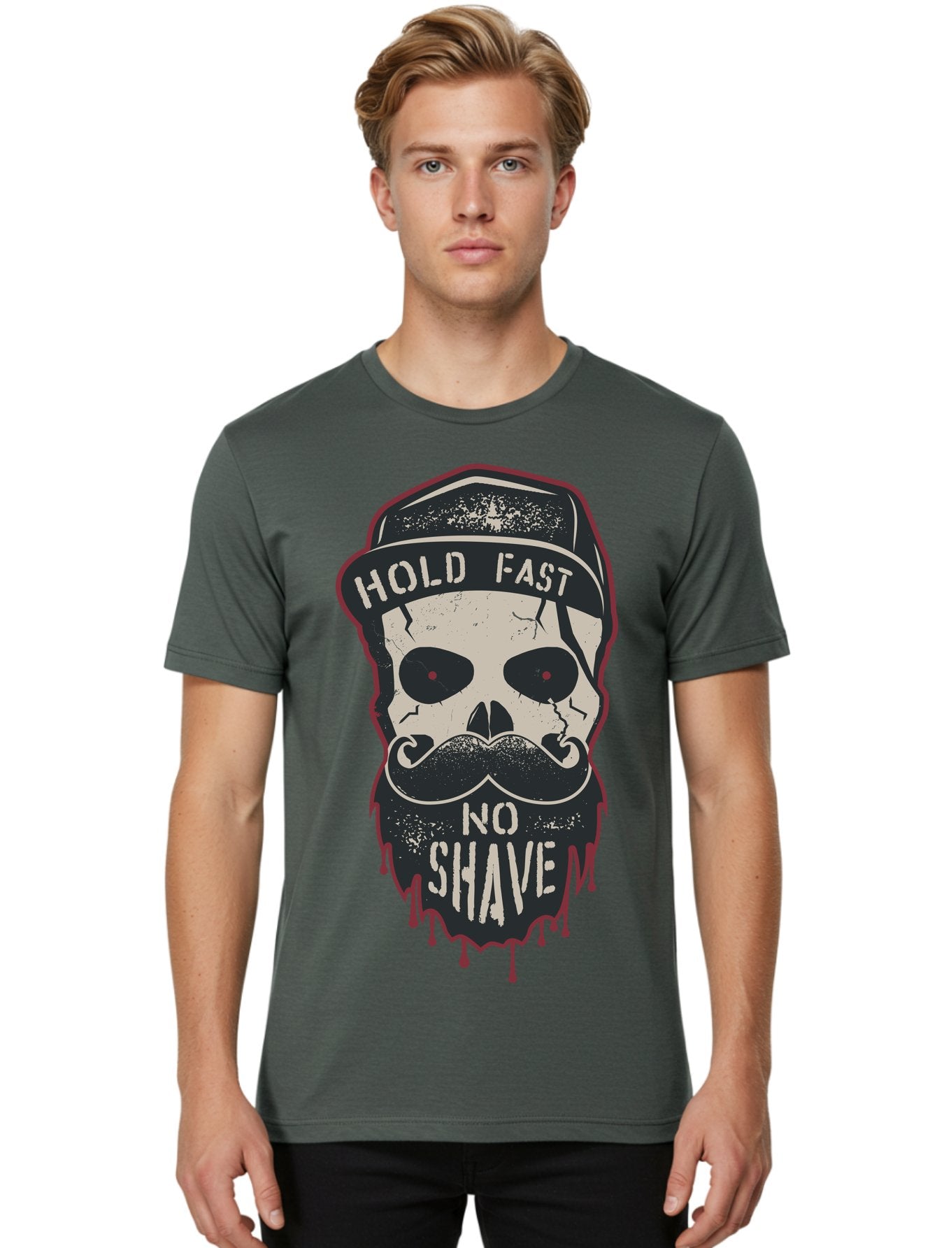 Hold-Fast-No-Shave-2 Men'S Graphic Tee, 100% Cotton, Comfortable Casual Summer Wear, Machine Washable, Skull With Beard And Mustache, Bold Typography, Edgy Design, Skull Art, Barber Culture, Grooming Inspiration, Tattoo Art, Grunge Style, Aab938 24