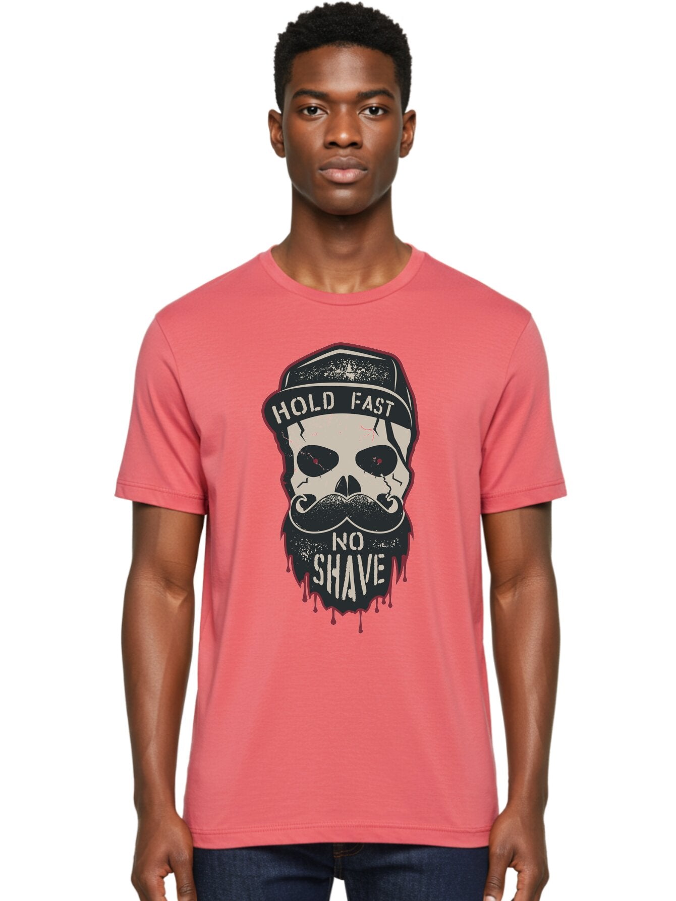 Hold-Fast-No-Shave-2 Men'S Graphic Tee, 100% Cotton, Comfortable Casual Summer Wear, Machine Washable, Skull With Beard And Mustache, Bold Typography, Edgy Design, Skull Art, Barber Culture, Grooming Inspiration, Tattoo Art, Grunge Style, Aab938 25