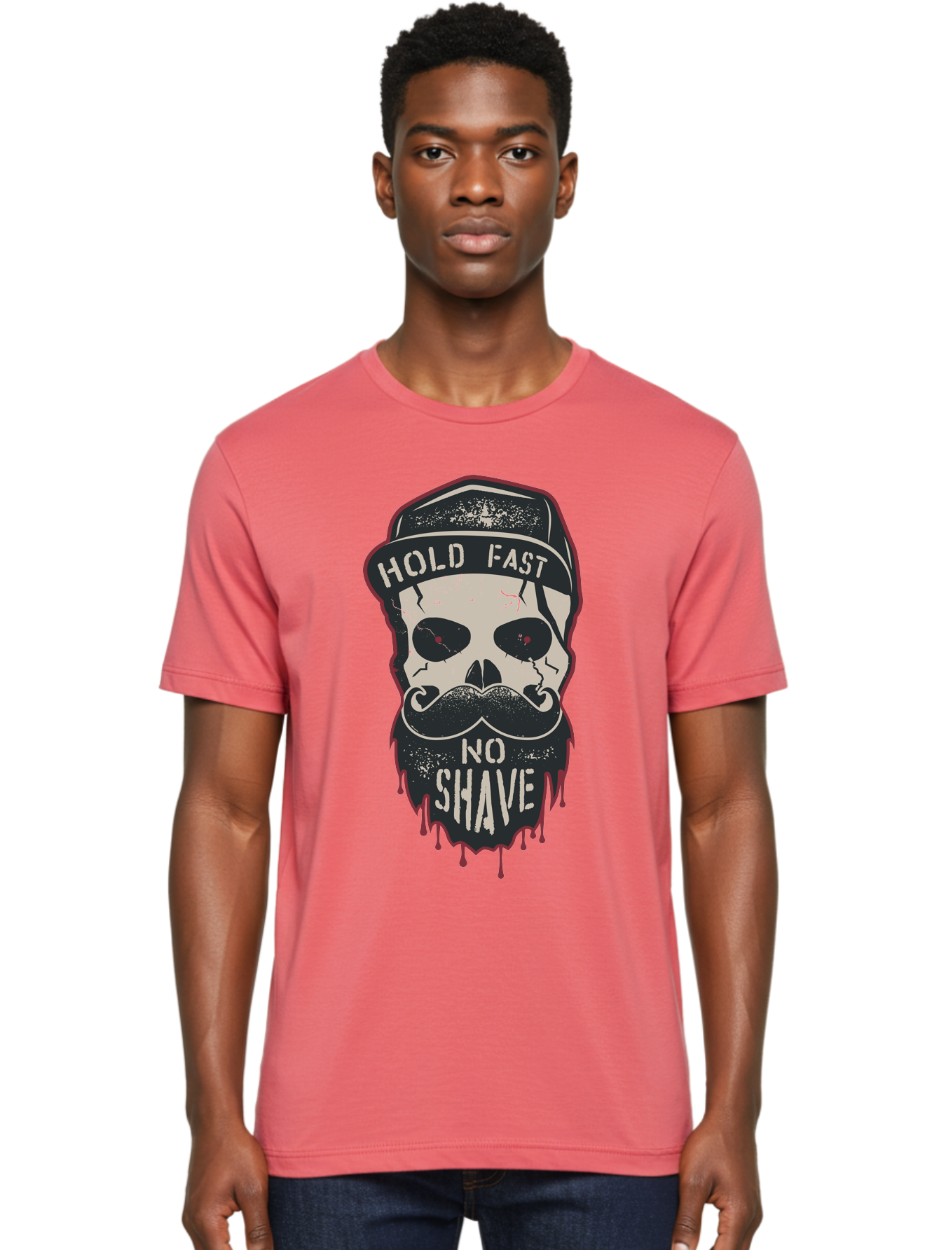 Hold-Fast-No-Shave-2 Men'S Graphic Tee, 100% Cotton, Comfortable Casual Summer Wear, Machine Washable, Skull With Beard And Mustache, Bold Typography, Edgy Design, Skull Art, Barber Culture, Grooming Inspiration, Tattoo Art, Grunge Style, Aab938 12