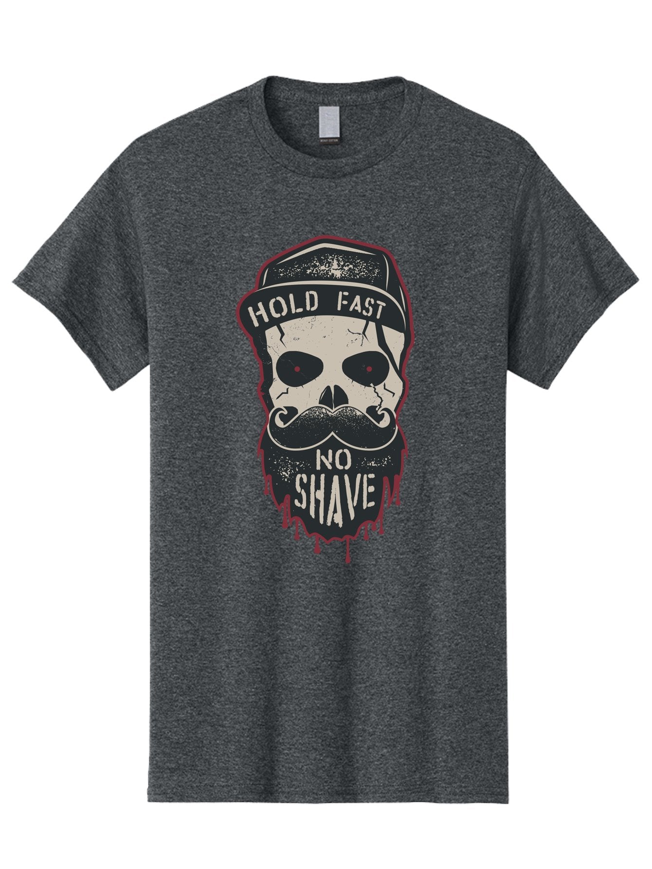 Hold-Fast-No-Shave-2 Men'S Graphic Tee, 100% Cotton, Comfortable Casual Summer Wear, Machine Washable, Skull With Beard And Mustache, Bold Typography, Edgy Design, Skull Art, Barber Culture, Grooming Inspiration, Tattoo Art, Grunge Style, Aab938 3