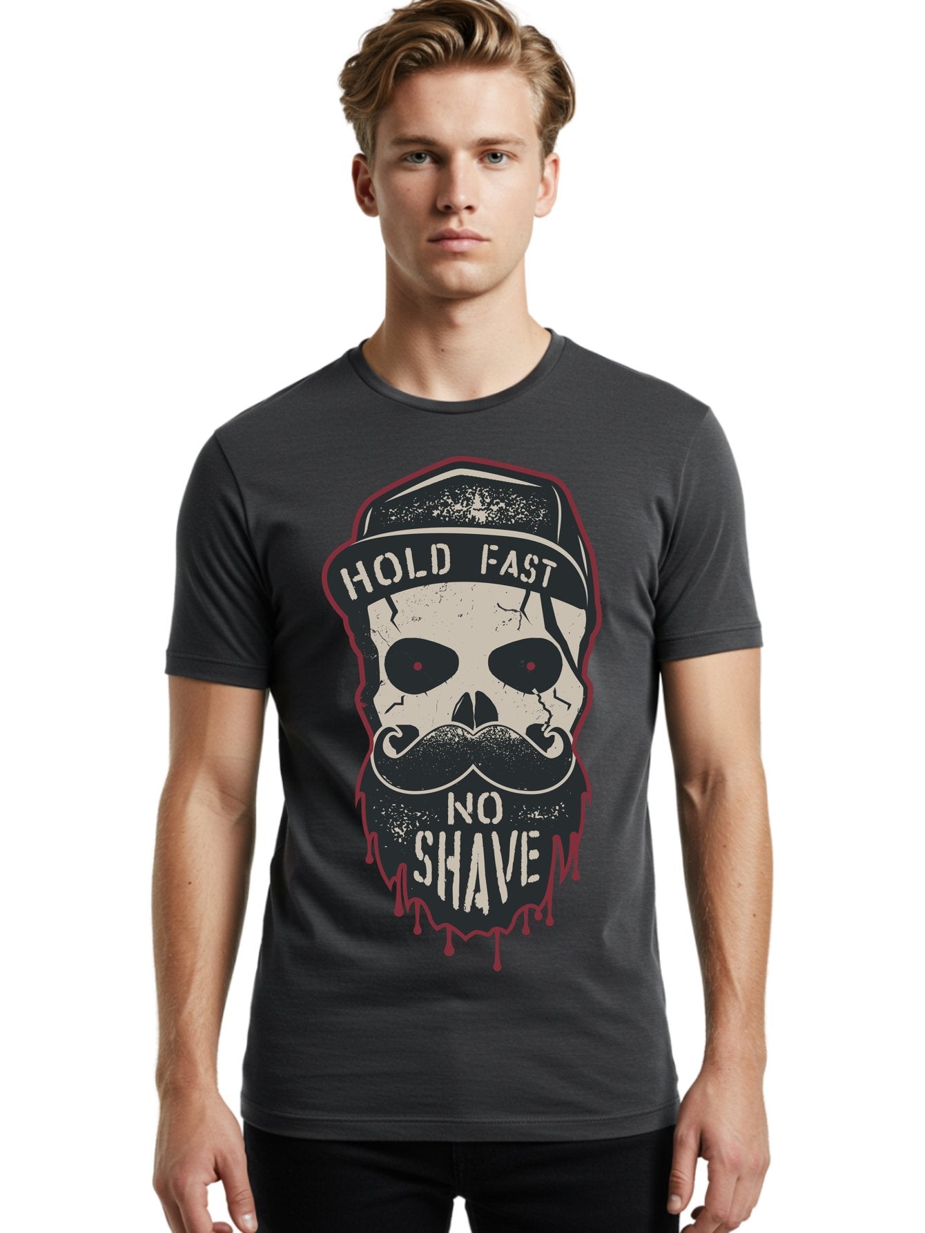 Hold-Fast-No-Shave-2 Men'S Graphic Tee, 100% Cotton, Comfortable Casual Summer Wear, Machine Washable, Skull With Beard And Mustache, Bold Typography, Edgy Design, Skull Art, Barber Culture, Grooming Inspiration, Tattoo Art, Grunge Style, Aab938 22