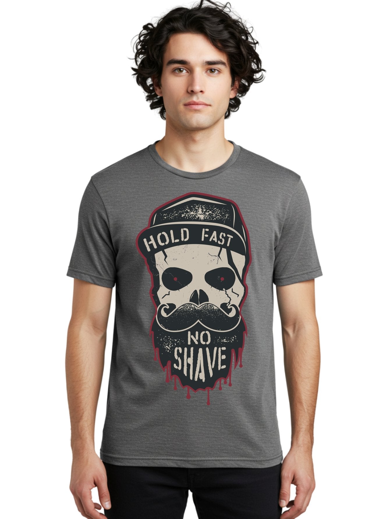 Hold-Fast-No-Shave-2 Men'S Graphic Tee, 100% Cotton, Comfortable Casual Summer Wear, Machine Washable, Skull With Beard And Mustache, Bold Typography, Edgy Design, Skull Art, Barber Culture, Grooming Inspiration, Tattoo Art, Grunge Style, Aab938 28