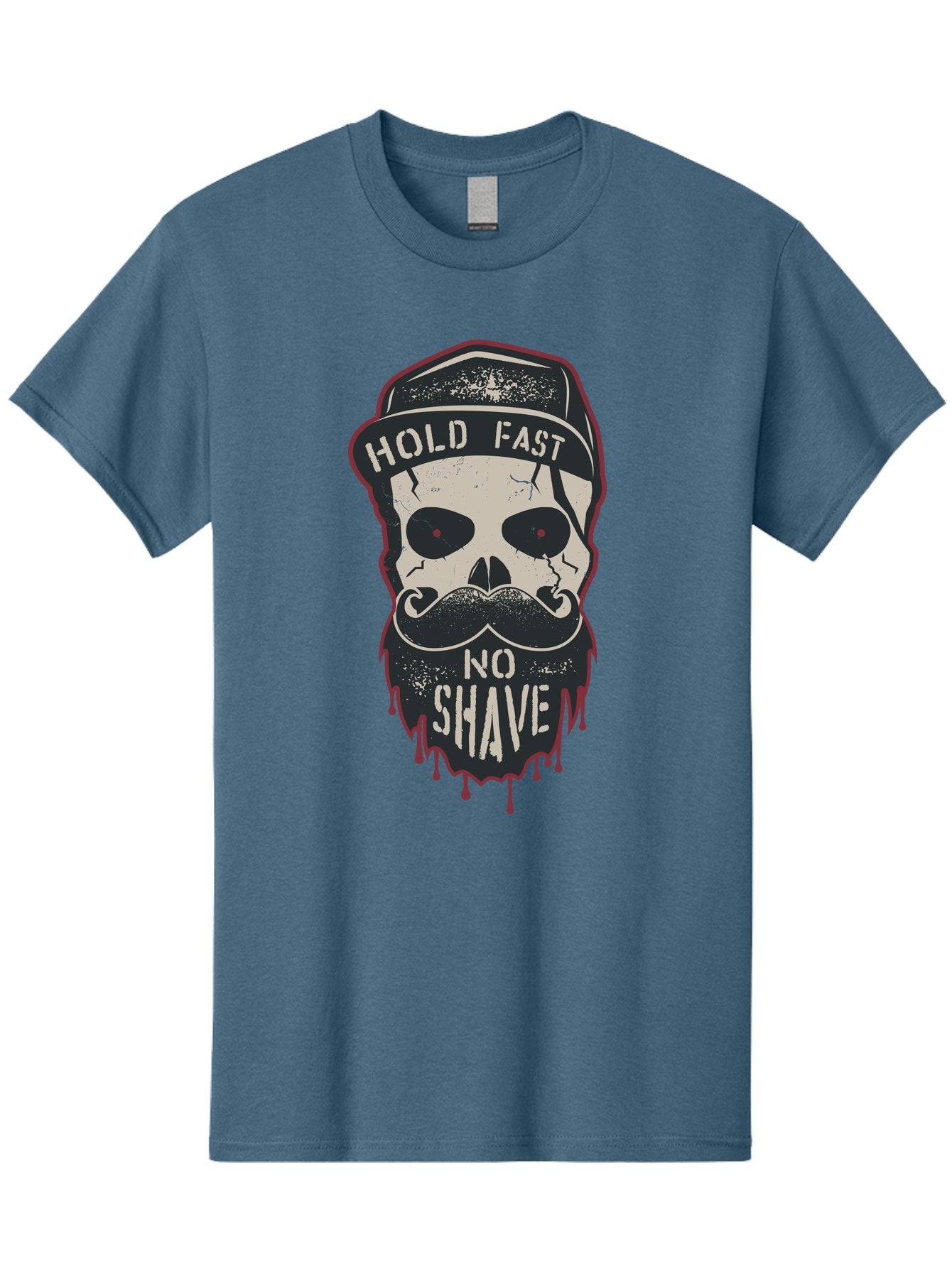 Hold-Fast-No-Shave-2 Men'S Graphic Tee, 100% Cotton, Comfortable Casual Summer Wear, Machine Washable, Skull With Beard And Mustache, Bold Typography, Edgy Design, Skull Art, Barber Culture, Grooming Inspiration, Tattoo Art, Grunge Style, Aab938