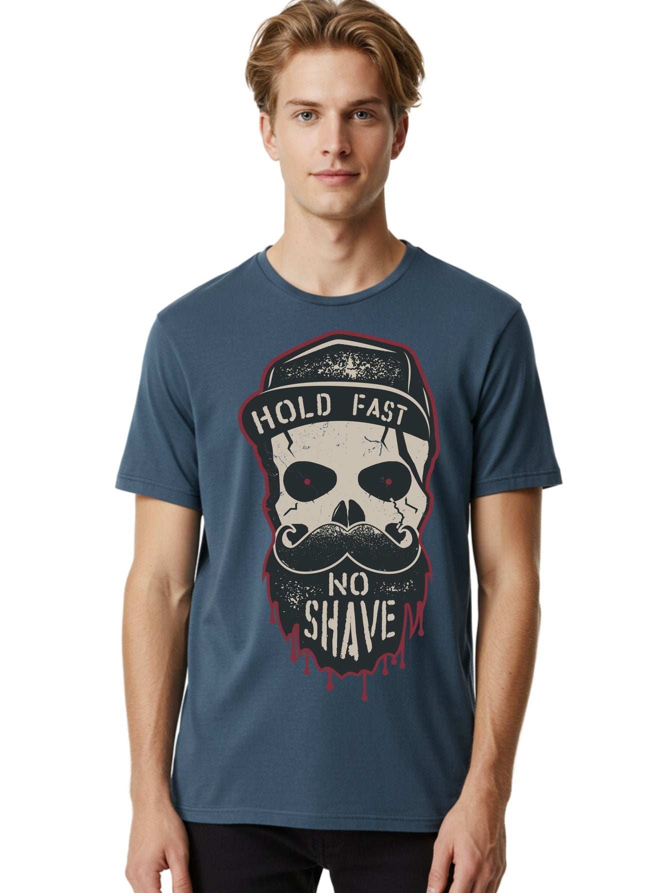 Hold-Fast-No-Shave-2 Men'S Graphic Tee, 100% Cotton, Comfortable Casual Summer Wear, Machine Washable, Skull With Beard And Mustache, Bold Typography, Edgy Design, Skull Art, Barber Culture, Grooming Inspiration, Tattoo Art, Grunge Style, Aab938 19