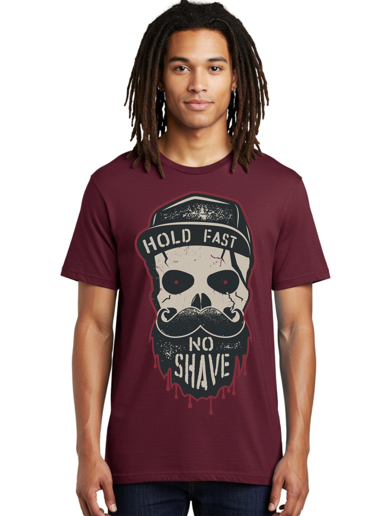 Hold-Fast-No-Shave-2 Men'S Graphic Tee, 100% Cotton, Comfortable Casual Summer Wear, Machine Washable, Skull With Beard And Mustache, Bold Typography, Edgy Design, Skull Art, Barber Culture, Grooming Inspiration, Tattoo Art, Grunge Style, Aab938 17