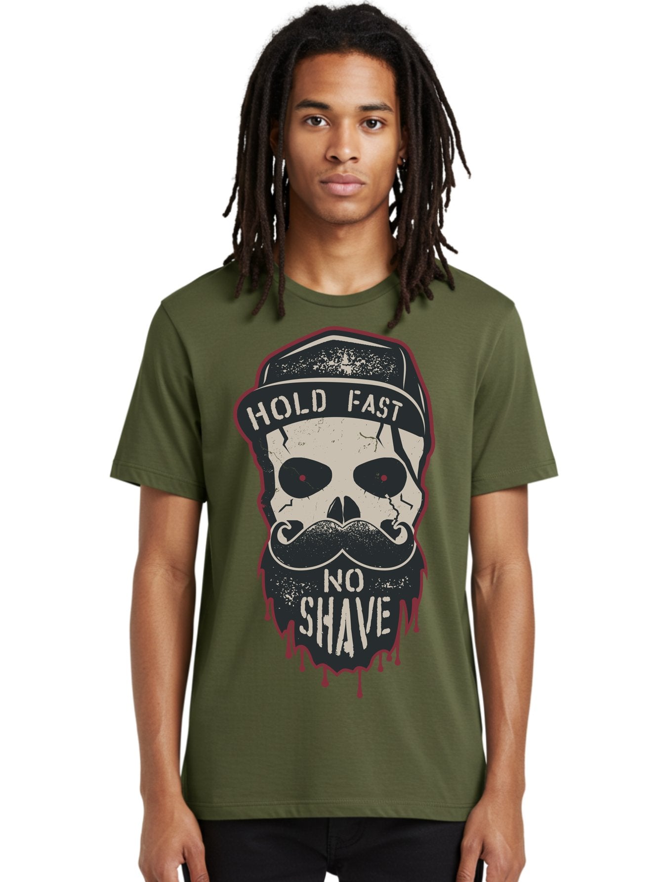 Hold-Fast-No-Shave-2 Men'S Graphic Tee, 100% Cotton, Comfortable Casual Summer Wear, Machine Washable, Skull With Beard And Mustache, Bold Typography, Edgy Design, Skull Art, Barber Culture, Grooming Inspiration, Tattoo Art, Grunge Style, Aab938 30