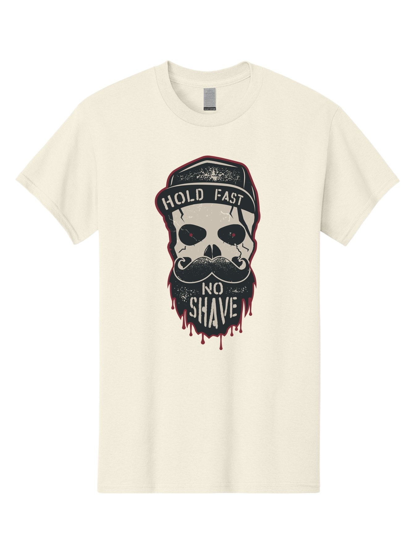 Hold-Fast-No-Shave-2 Men'S Graphic Tee, 100% Cotton, Comfortable Casual Summer Wear, Machine Washable, Skull With Beard And Mustache, Bold Typography, Edgy Design, Skull Art, Barber Culture, Grooming Inspiration, Tattoo Art, Grunge Style, Aab938 4