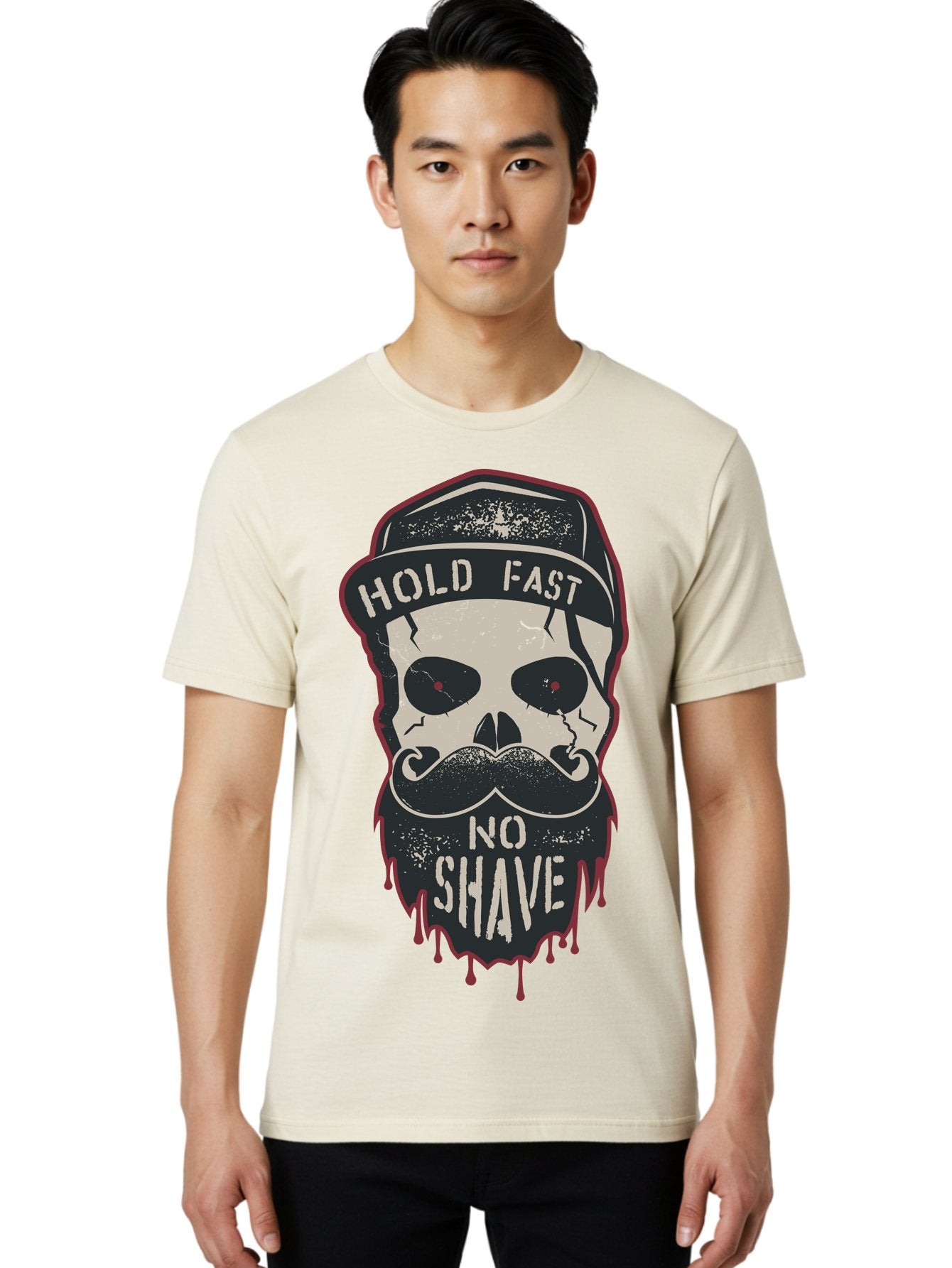 Hold-Fast-No-Shave-2 Men'S Graphic Tee, 100% Cotton, Comfortable Casual Summer Wear, Machine Washable, Skull With Beard And Mustache, Bold Typography, Edgy Design, Skull Art, Barber Culture, Grooming Inspiration, Tattoo Art, Grunge Style, Aab938 18