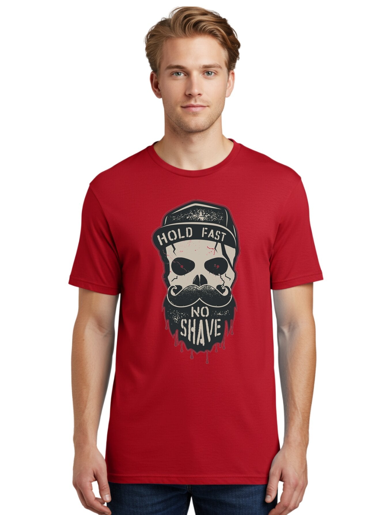 Hold-Fast-No-Shave-2 Men'S Graphic Tee, 100% Cotton, Comfortable Casual Summer Wear, Machine Washable, Skull With Beard And Mustache, Bold Typography, Edgy Design, Skull Art, Barber Culture, Grooming Inspiration, Tattoo Art, Grunge Style, Aab938 27