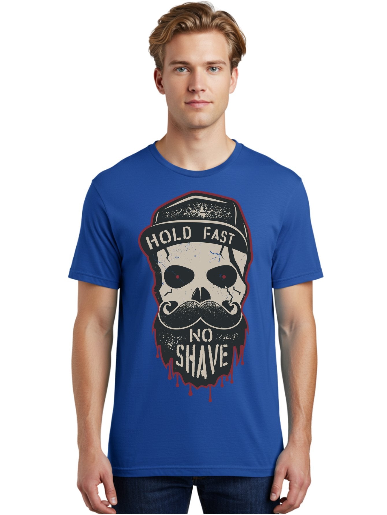 Hold-Fast-No-Shave-2 Men'S Graphic Tee, 100% Cotton, Comfortable Casual Summer Wear, Machine Washable, Skull With Beard And Mustache, Bold Typography, Edgy Design, Skull Art, Barber Culture, Grooming Inspiration, Tattoo Art, Grunge Style, Aab938 23