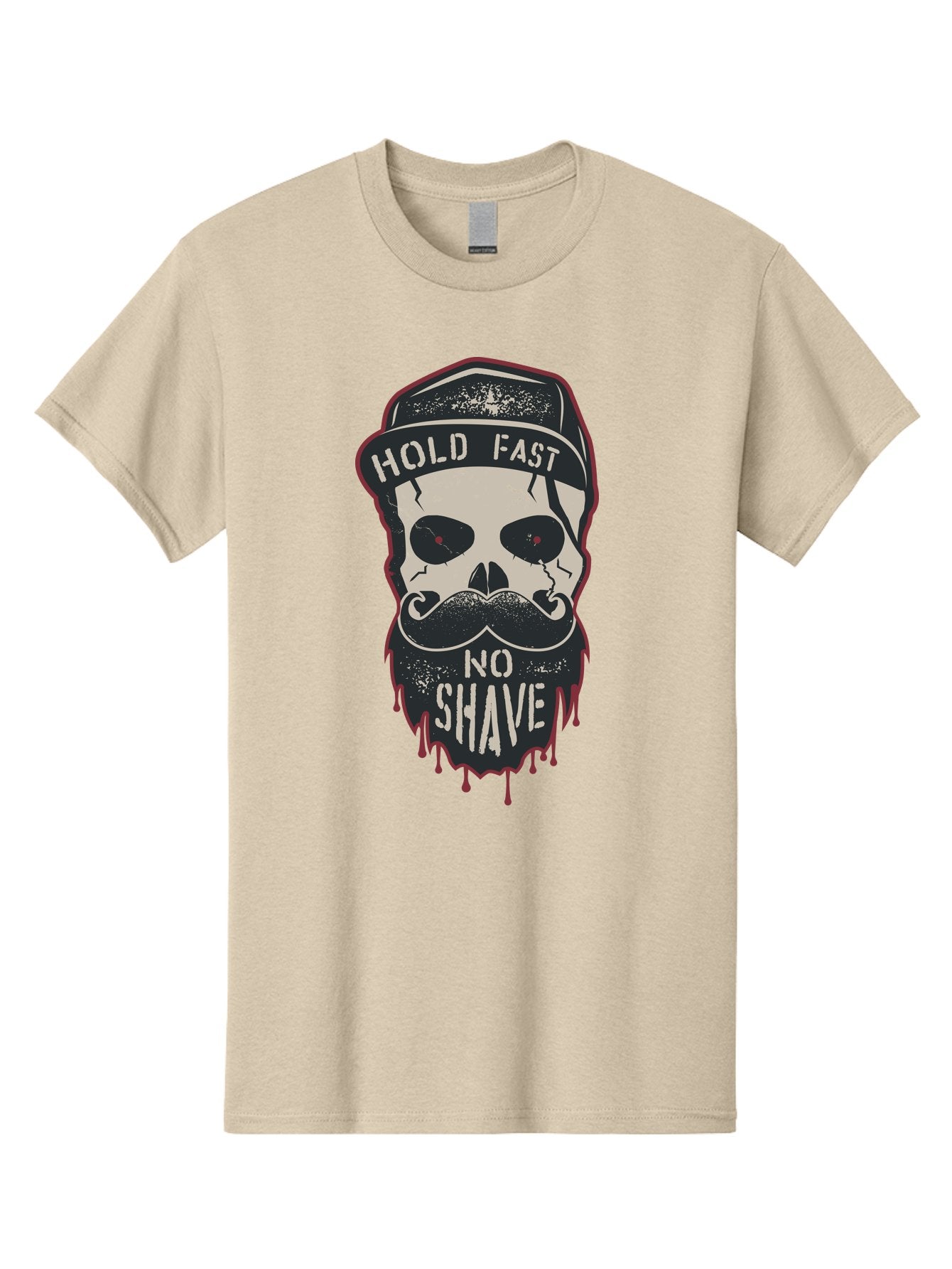 Hold-Fast-No-Shave-2 Men'S Graphic Tee, 100% Cotton, Comfortable Casual Summer Wear, Machine Washable, Skull With Beard And Mustache, Bold Typography, Edgy Design, Skull Art, Barber Culture, Grooming Inspiration, Tattoo Art, Grunge Style, Aab938