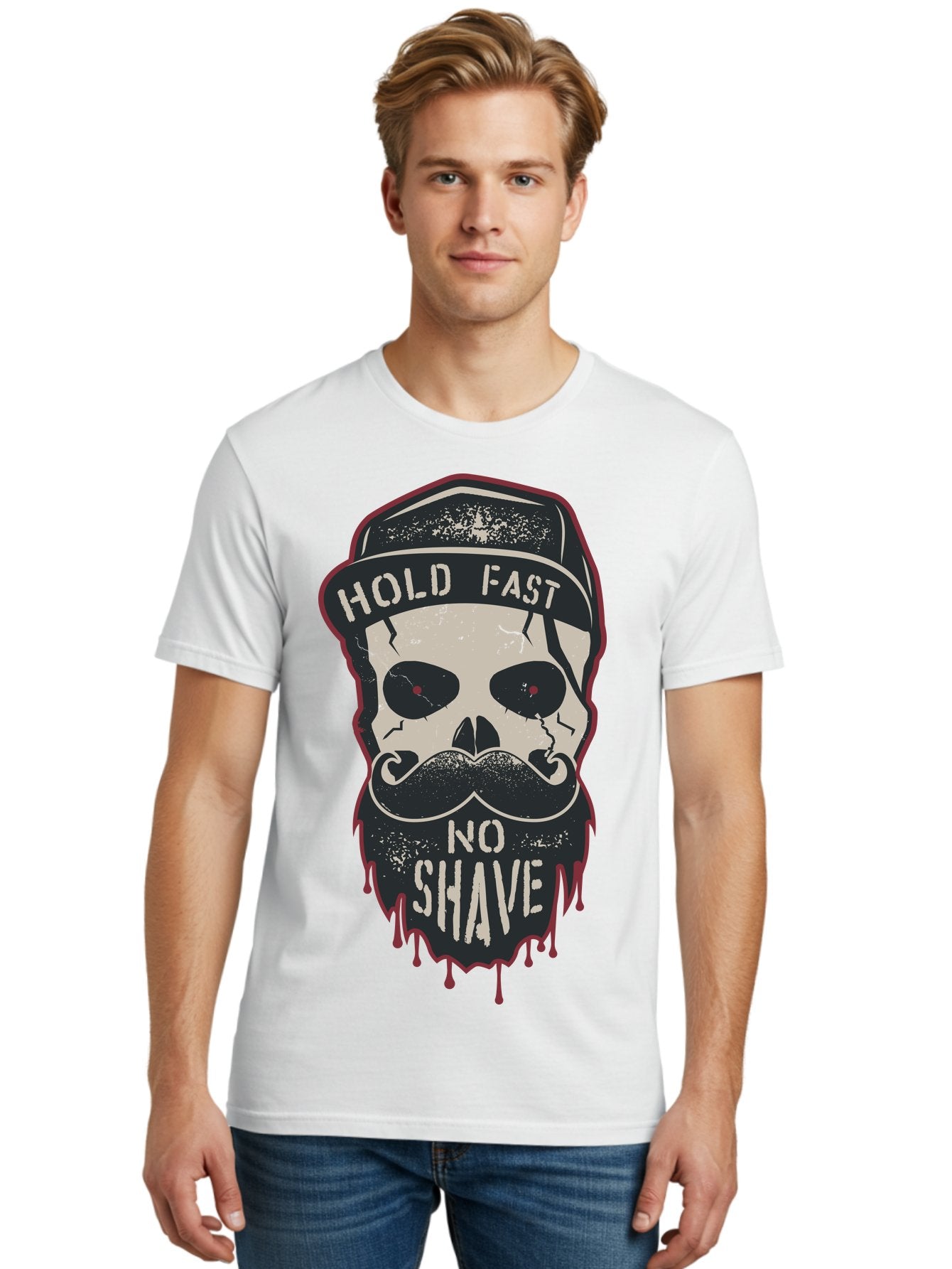 Hold-Fast-No-Shave-2 Men'S Graphic Tee, 100% Cotton, Comfortable Casual Summer Wear, Machine Washable, Skull With Beard And Mustache, Bold Typography, Edgy Design, Skull Art, Barber Culture, Grooming Inspiration, Tattoo Art, Grunge Style, Aab938 20