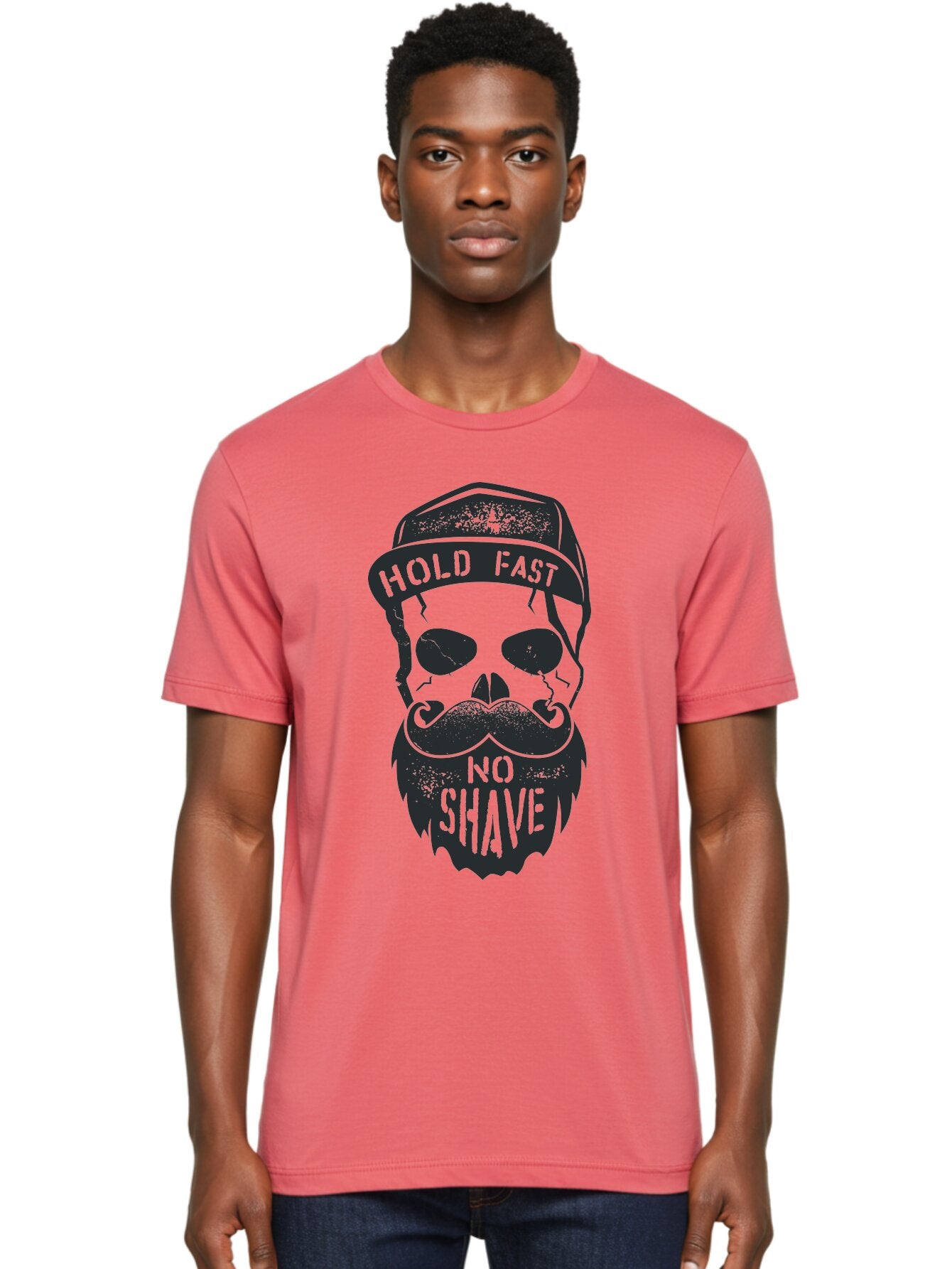 Hold-Fast-No-Shave Men'S Graphic Tee, 100% Cotton, Comfortable Casual Summer Wear, Machine Washable, Skull With Beard And Mustache, No Shave Movement, Hold Fast, Grunge Style, Tattoo Art, Skull Illustration, Beard And Mustache Illustration, Aab939 16