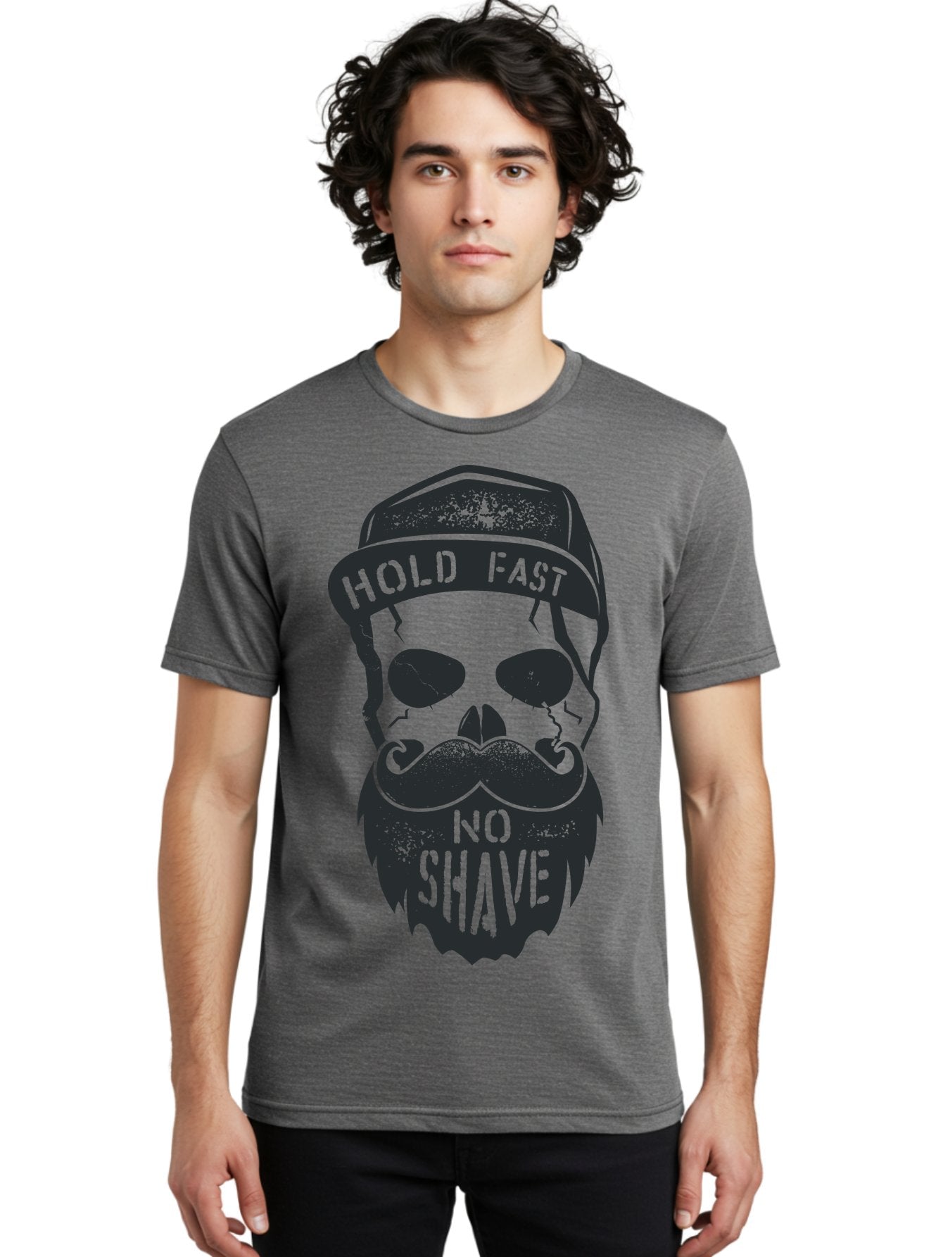 Hold-Fast-No-Shave Men'S Graphic Tee, 100% Cotton, Comfortable Casual Summer Wear, Machine Washable, Skull With Beard And Mustache, No Shave Movement, Hold Fast, Grunge Style, Tattoo Art, Skull Illustration, Beard And Mustache Illustration, Aab939 25