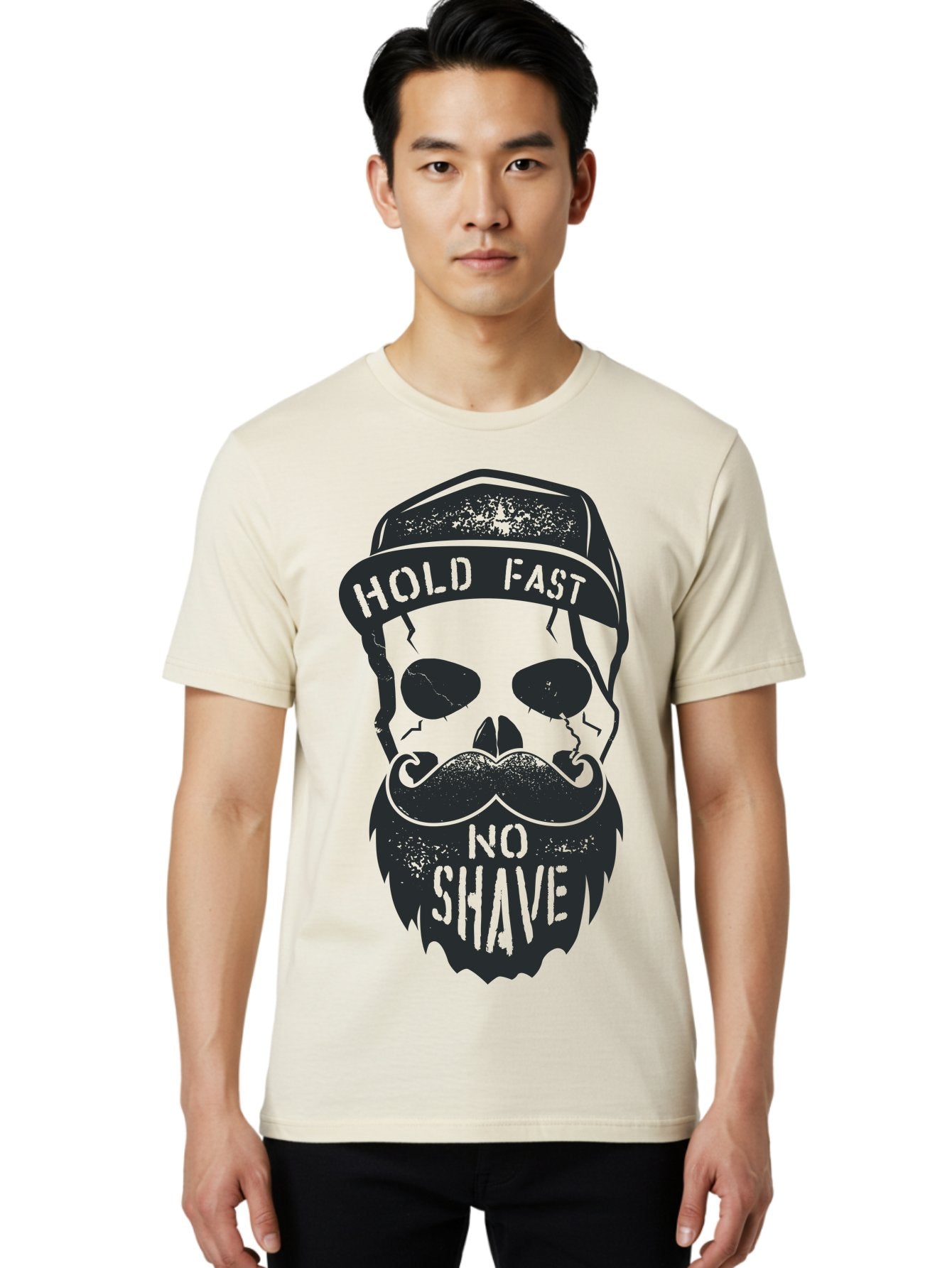 Hold-Fast-No-Shave Men'S Graphic Tee, 100% Cotton, Comfortable Casual Summer Wear, Machine Washable, Skull With Beard And Mustache, No Shave Movement, Hold Fast, Grunge Style, Tattoo Art, Skull Illustration, Beard And Mustache Illustration, Aab939 19